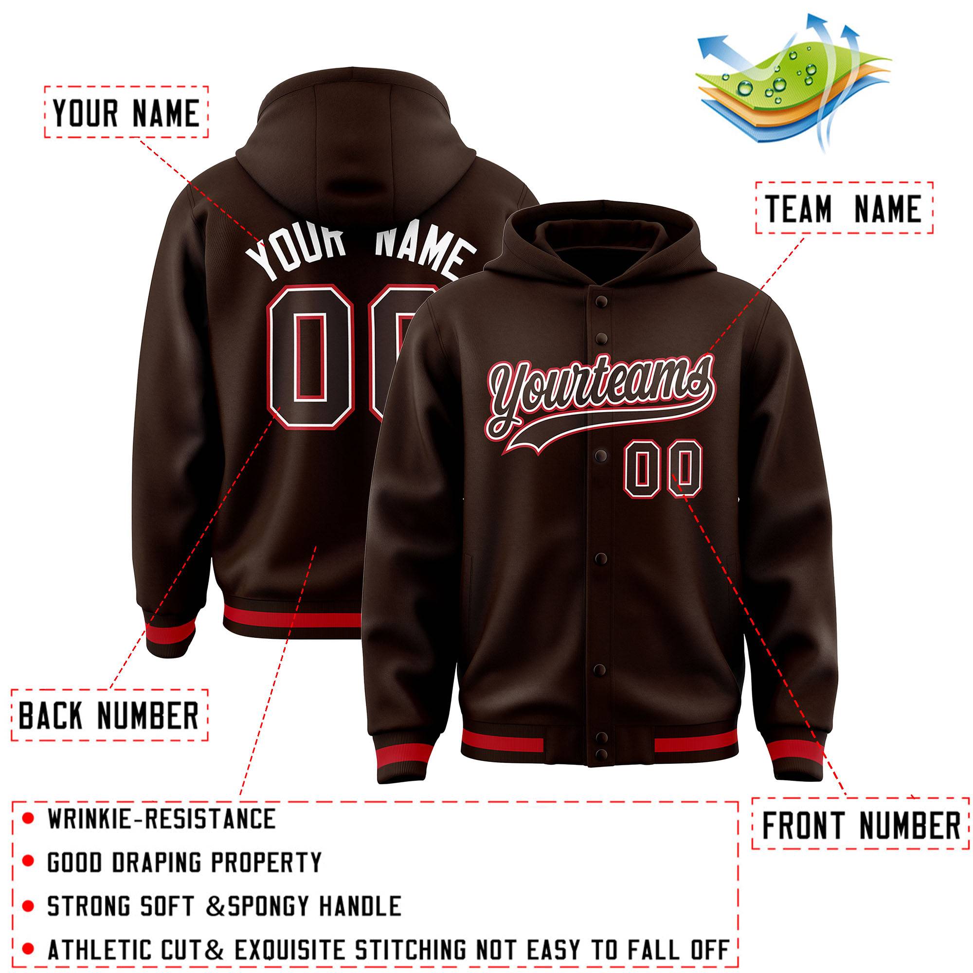 Custom Brown Brown-White Varsity Full-Snap Letterman Classic Jacket Hoodie| KXKSHOP