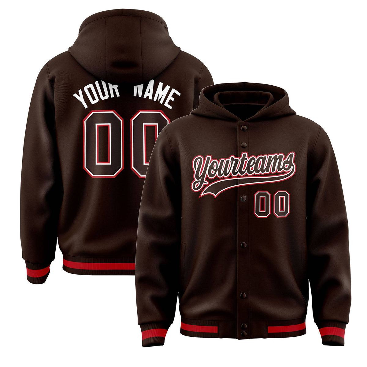 Custom Brown Brown-White Varsity Full-Snap Letterman Classic Jacket Hoodie| KXKSHOP