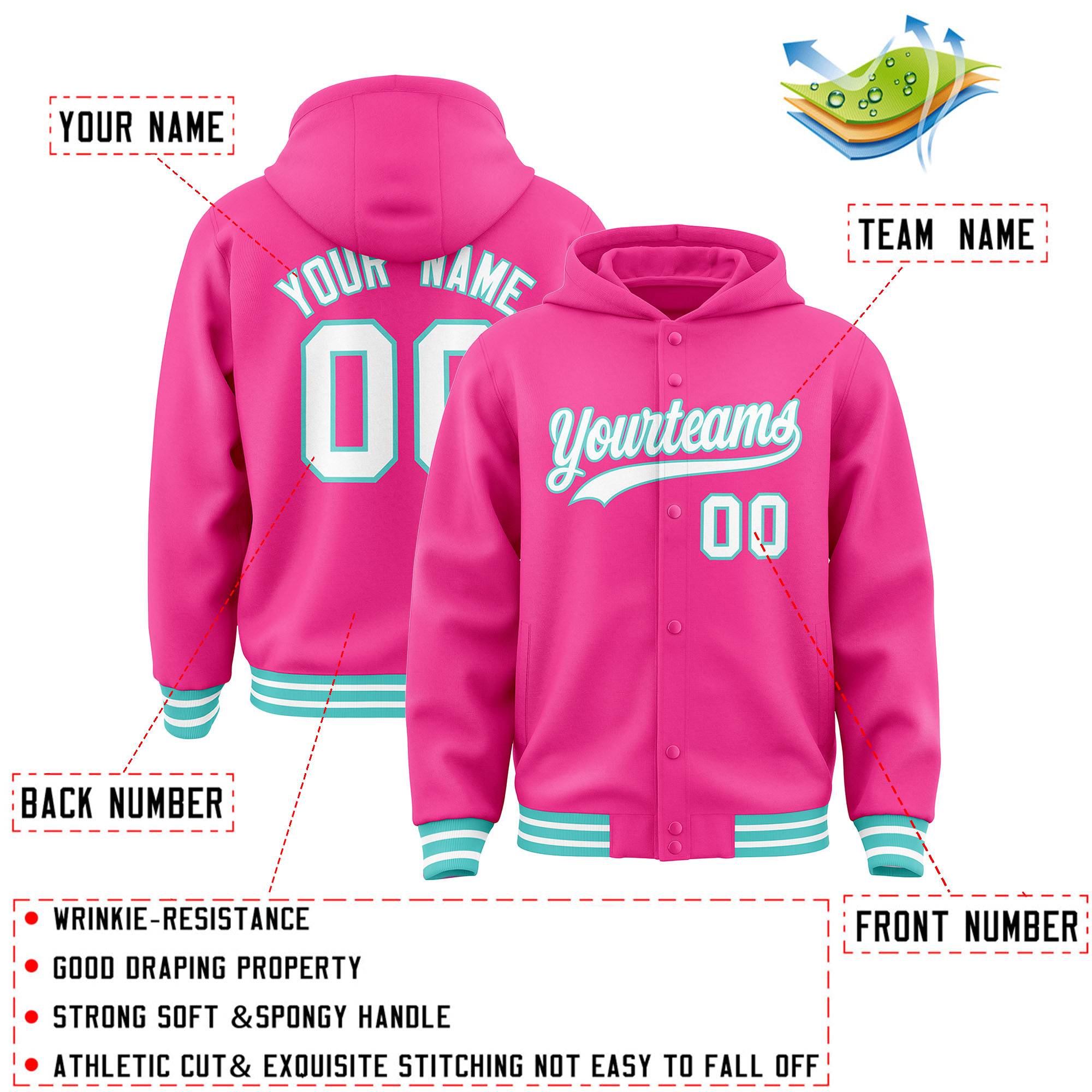Custom Pink White-Bright Green Varsity Full-Snap Letterman Classic Jacket Hoodie| KXKSHOP