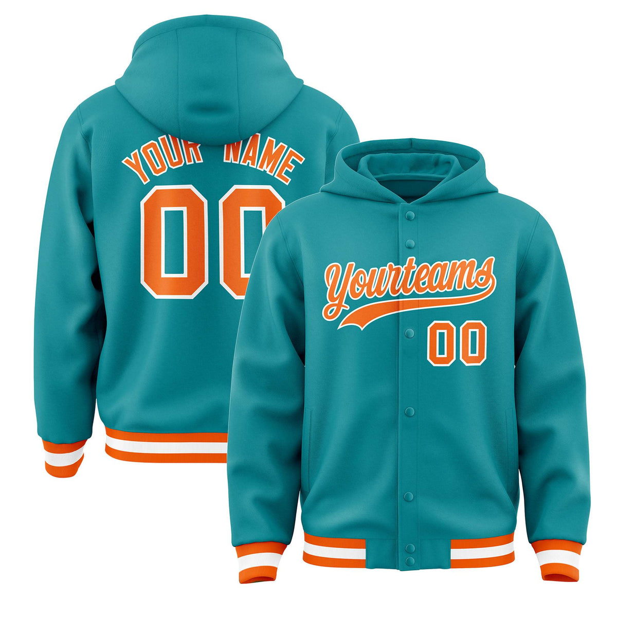 Custom Aqua Orange-White Varsity Full-Snap Letterman Classic Jacket Hoodie| KXKSHOP