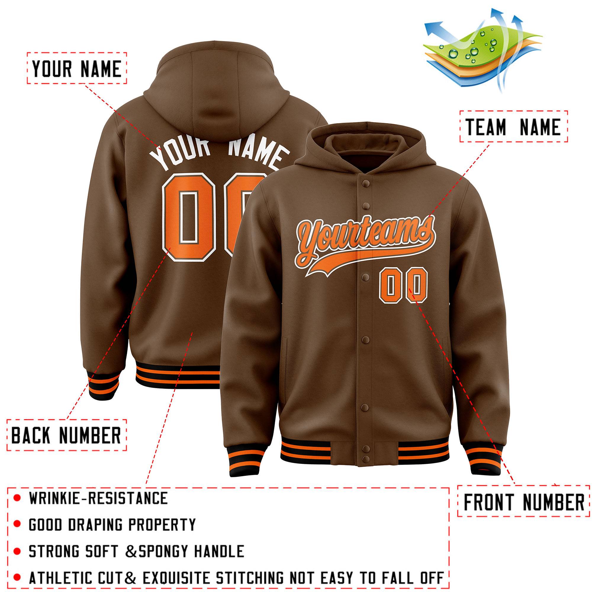 Custom Light Brown Orange-Light Brown Varsity Full-Snap Letterman Classic Jacket Hoodie| KXKSHOP