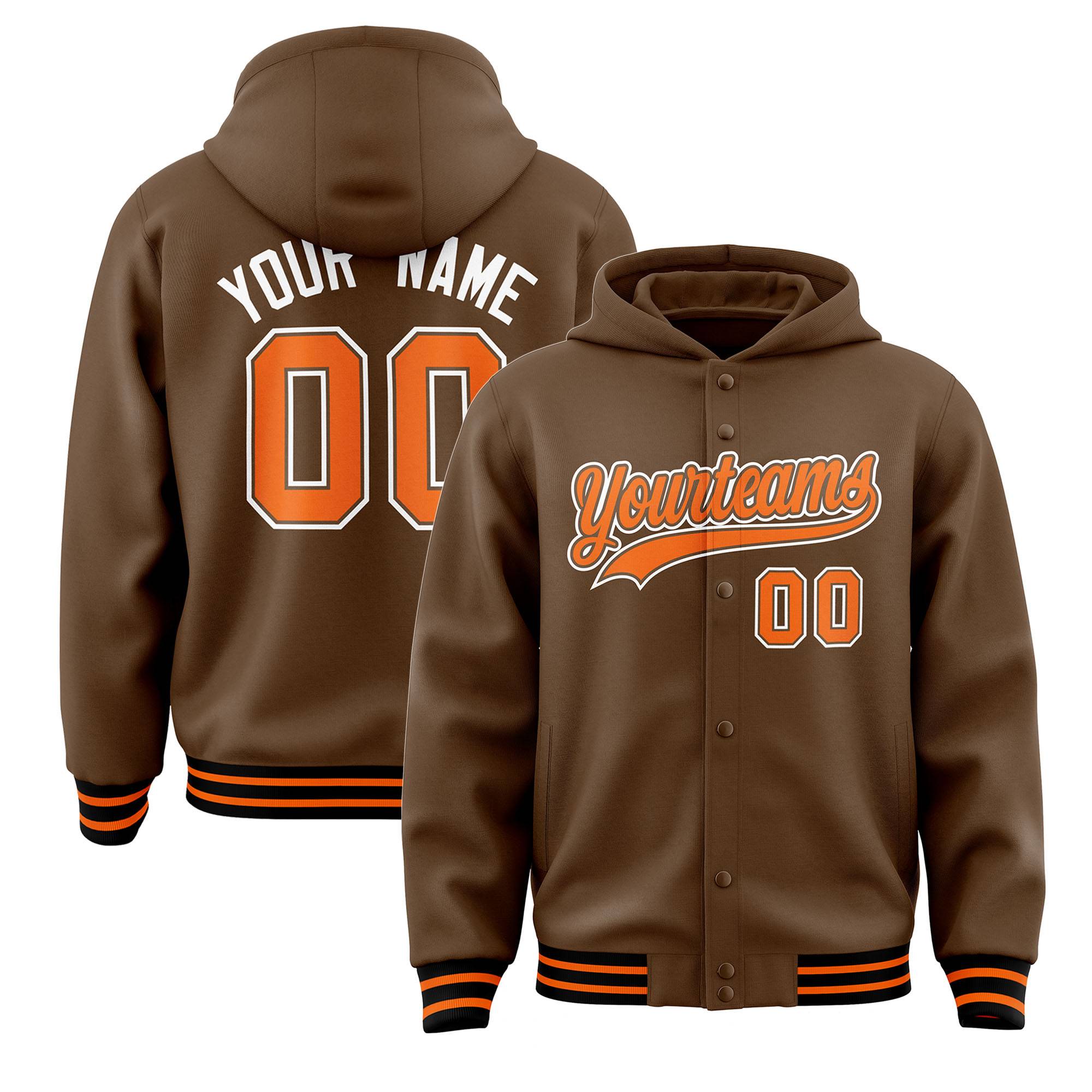 Custom Light Brown Orange-Light Brown Varsity Full-Snap Letterman Classic Jacket Hoodie| KXKSHOP