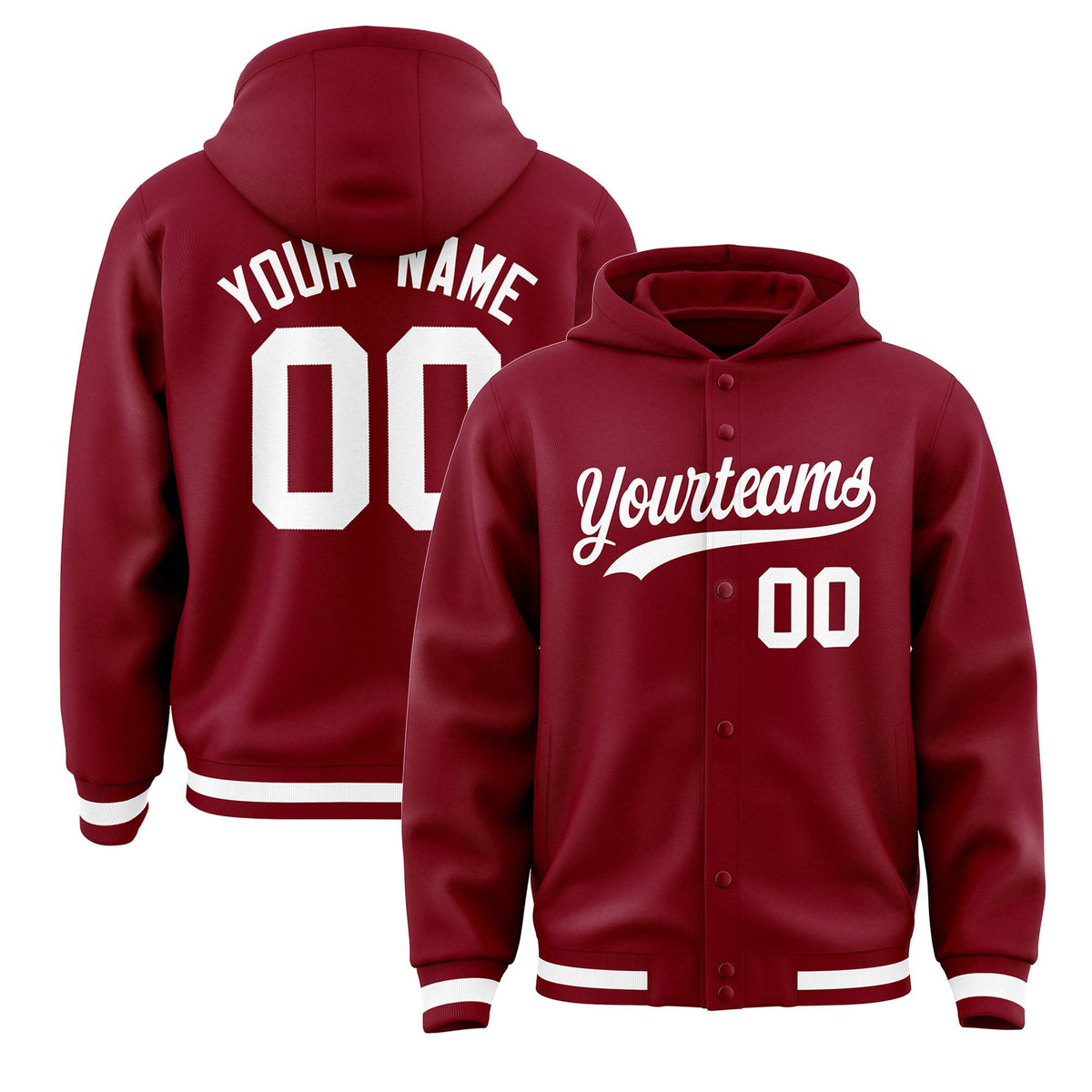 Custom Crimson White Varsity Full-Snap Letterman Classic Jacket Hoodie| KXKSHOP