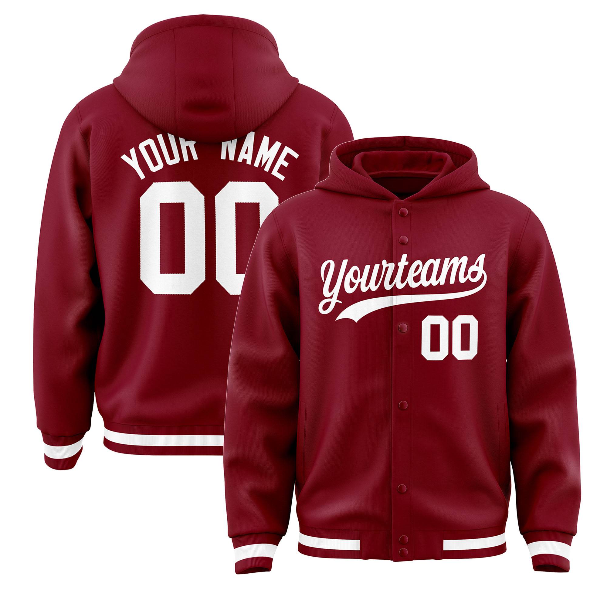 Custom Crimson White Varsity Full-Snap Letterman Classic Jacket Hoodie| KXKSHOP
