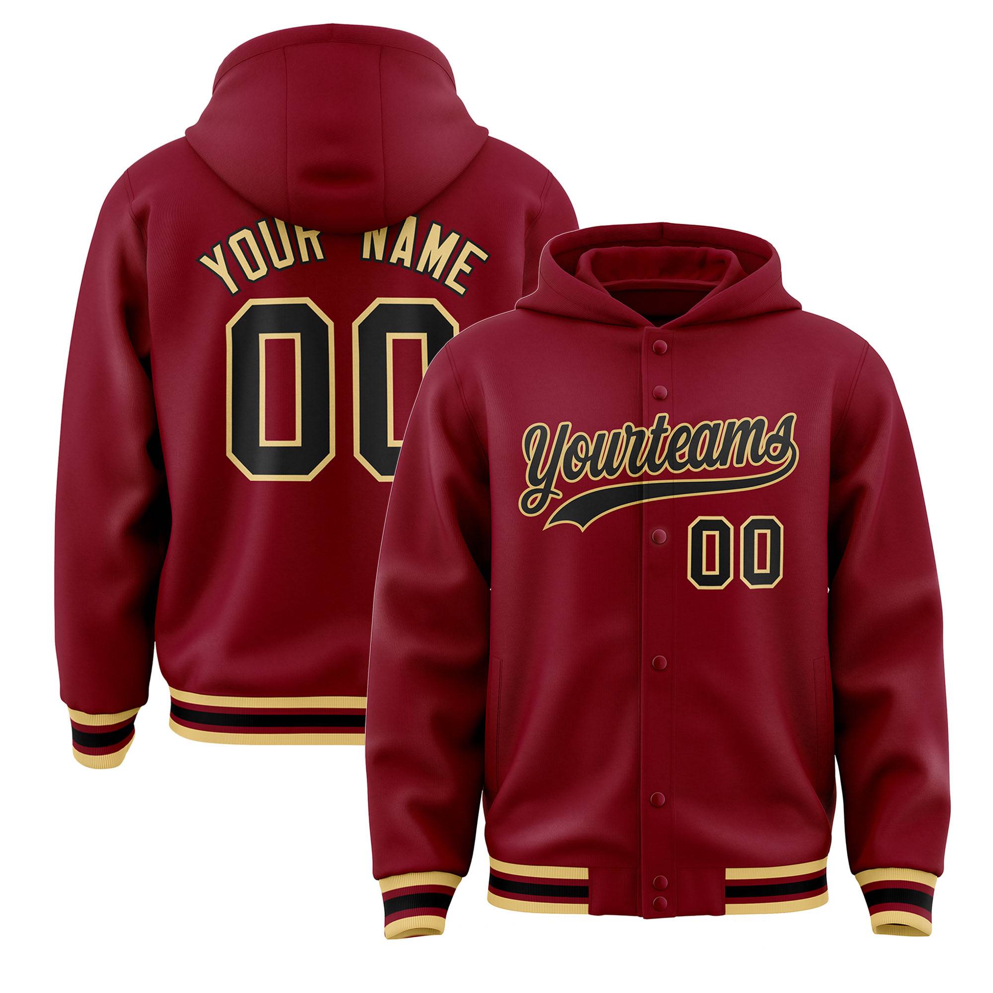 Custom Crimson Black-Khaki Varsity Full-Snap Letterman Classic Jacket Hoodie| KXKSHOP