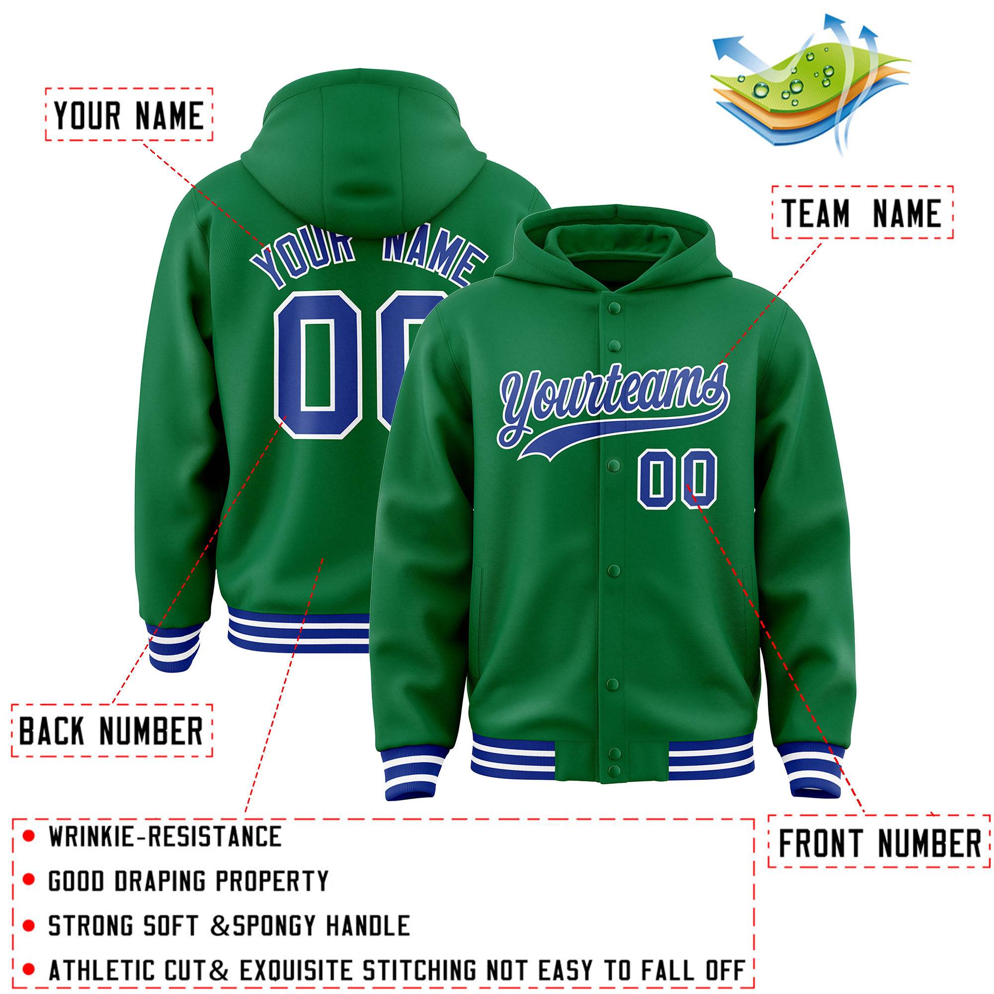 Custom Kelly Green Royal-White Varsity Full-Snap Letterman Classic Jacket Hoodie| KXKSHOP