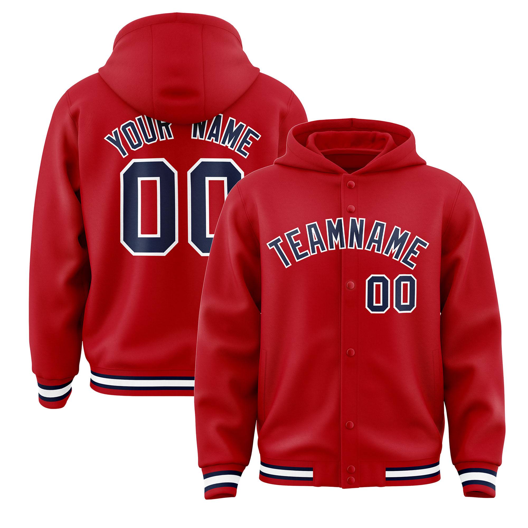 Custom Red Navy-White Varsity Full-Snap Letterman Classic Jacket Hoodie| KXKSHOP