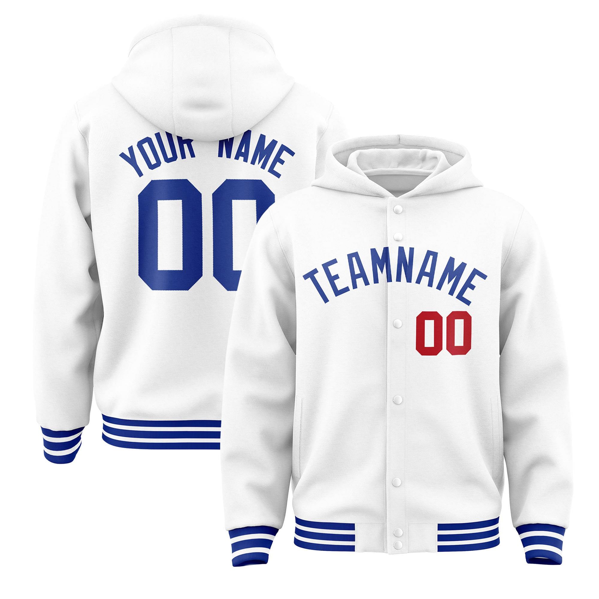 Custom White Royal Varsity Full-Snap Letterman Classic Jacket Hoodie| KXKSHOP