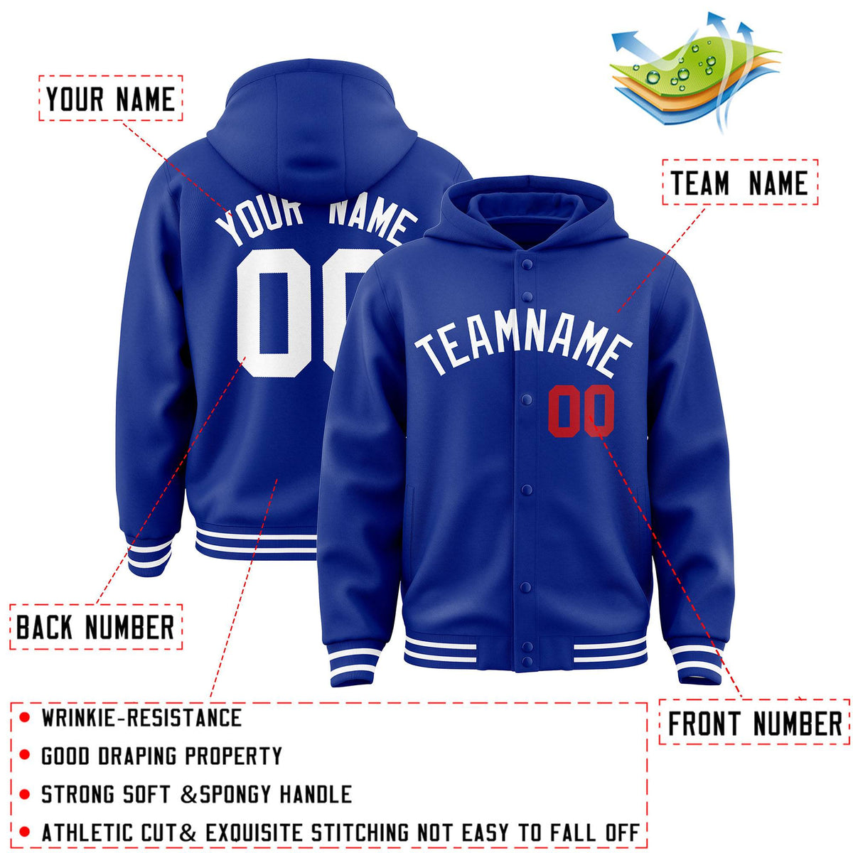 Custom Royal White Varsity Full-Snap Letterman Classic Jacket Hoodie| KXKSHOP