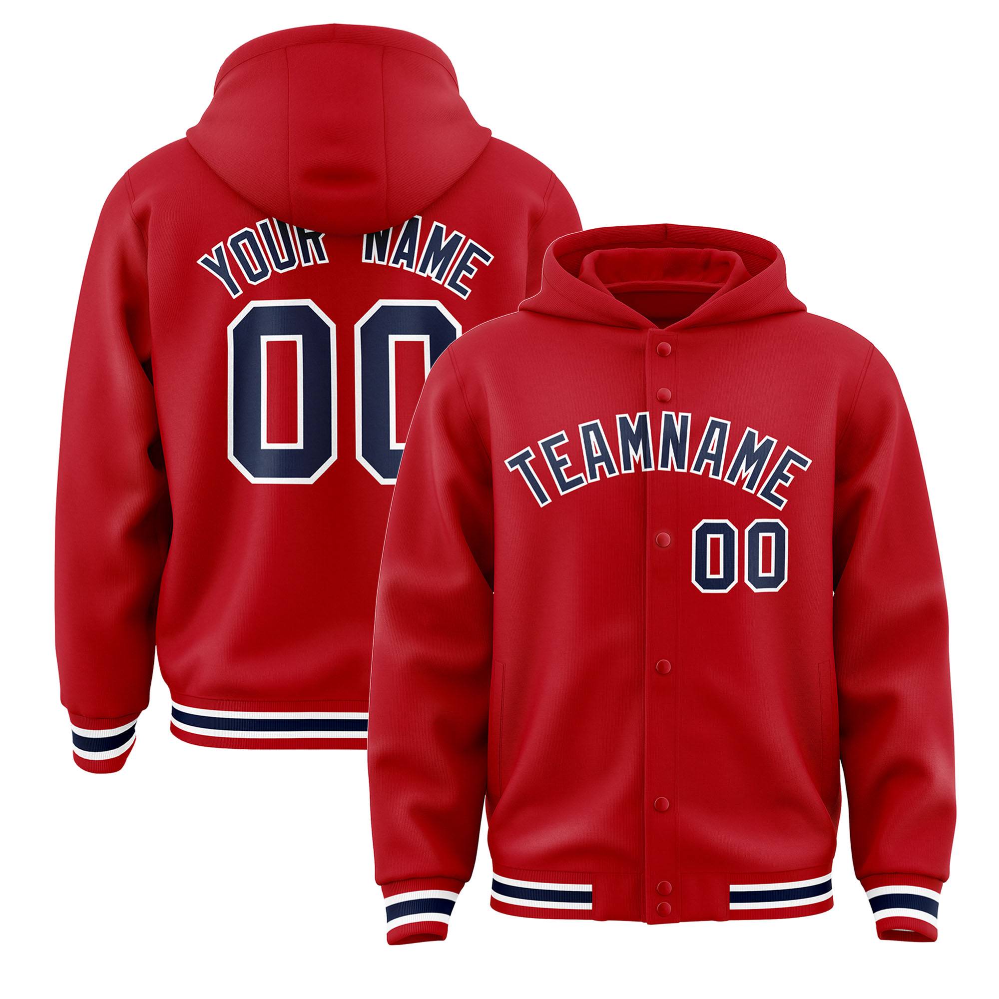 Custom Red Navy-White Varsity Full-Snap Letterman Classic Jacket Hoodie| KXKSHOP