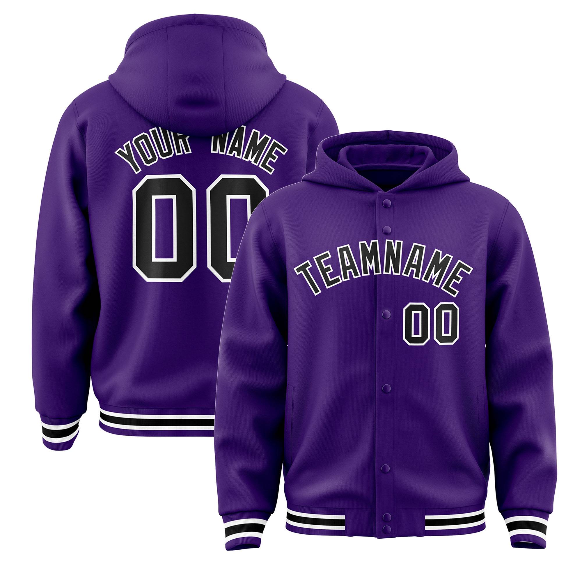 Custom Purple Black-White Varsity Full-Snap Letterman Classic Jacket Hoodie| KXKSHOP