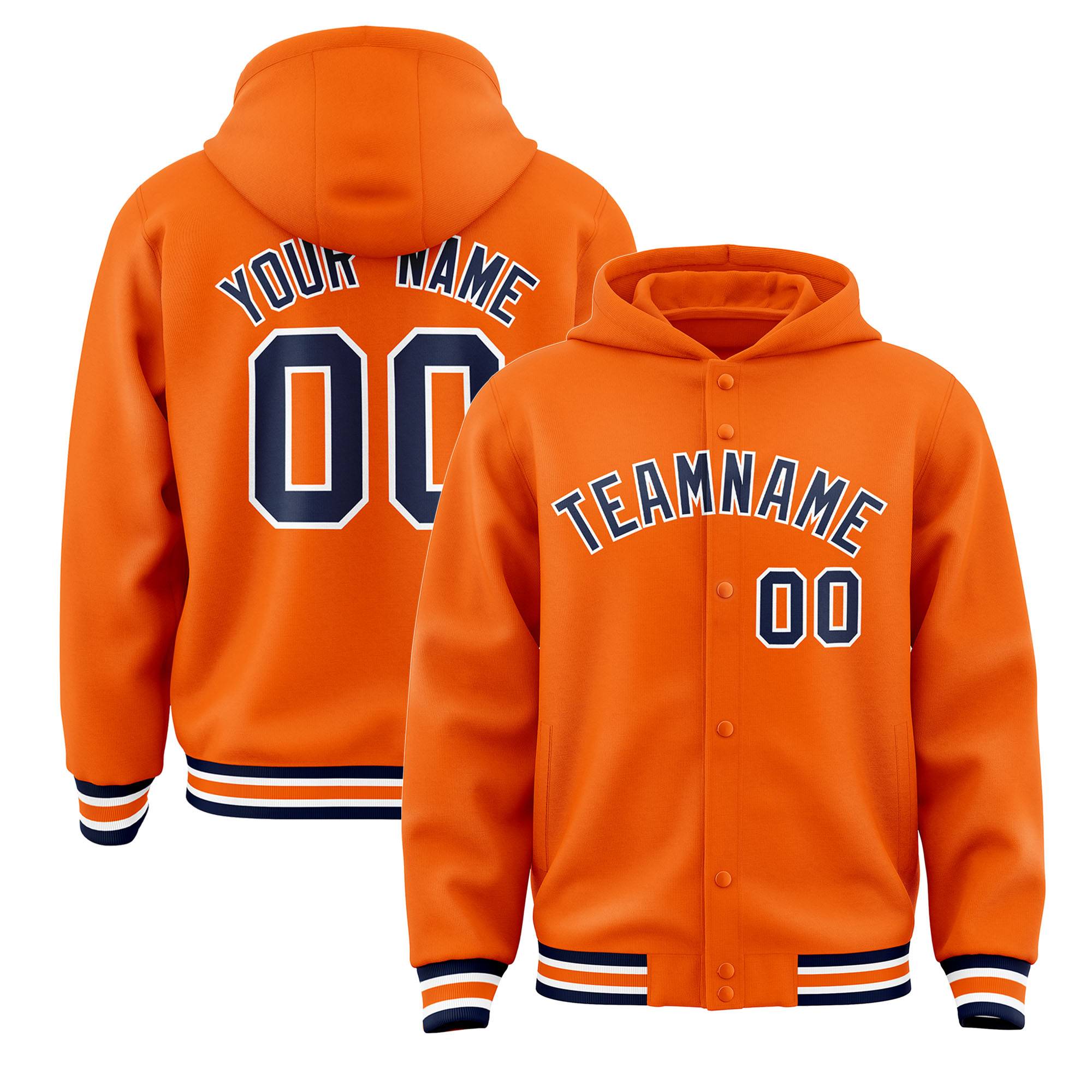 Custom Orange Navy-White Varsity Full-Snap Letterman Classic Jacket Hoodie| KXKSHOP
