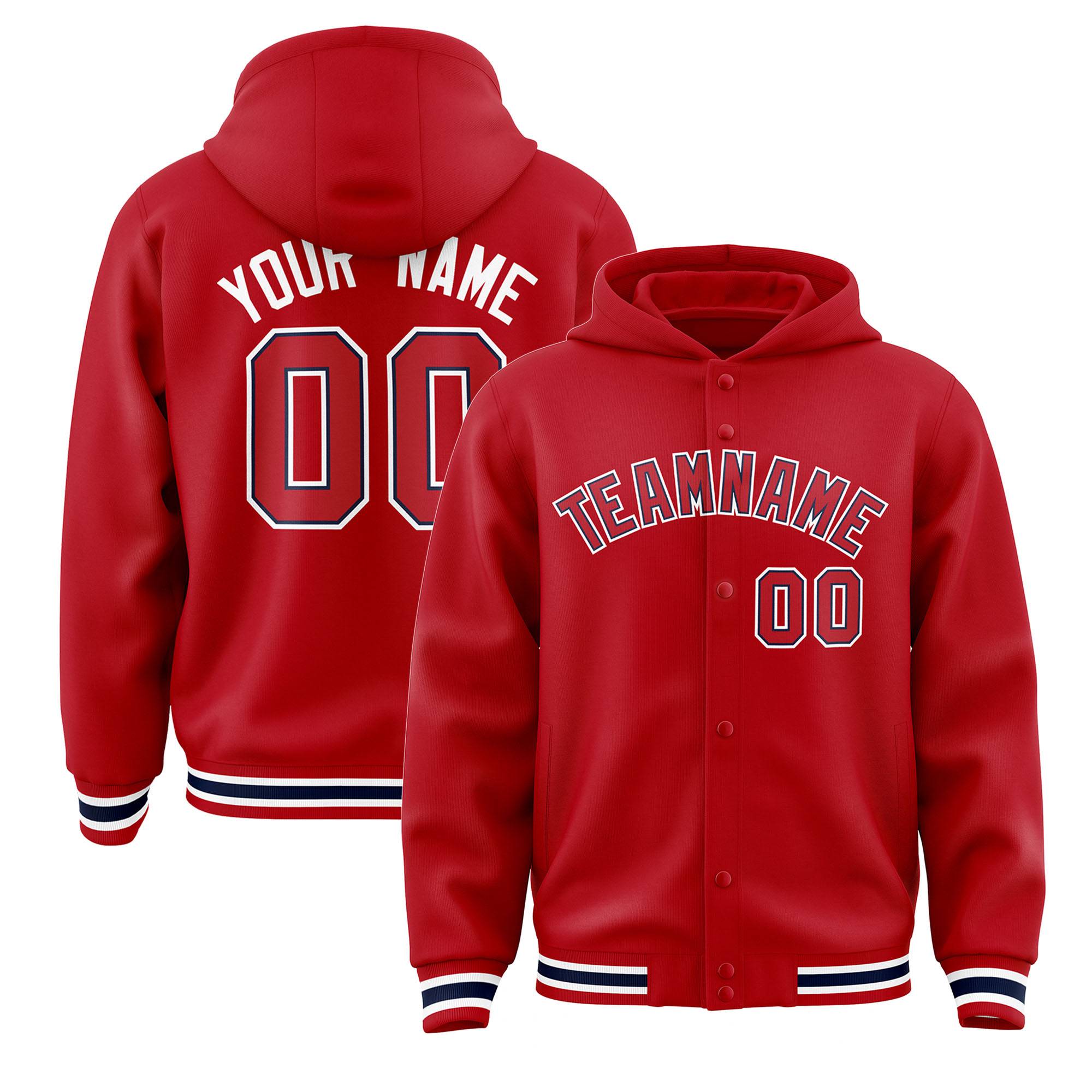 Custom Red Red-Navy Varsity Full-Snap Letterman Classic Jacket Hoodie| KXKSHOP