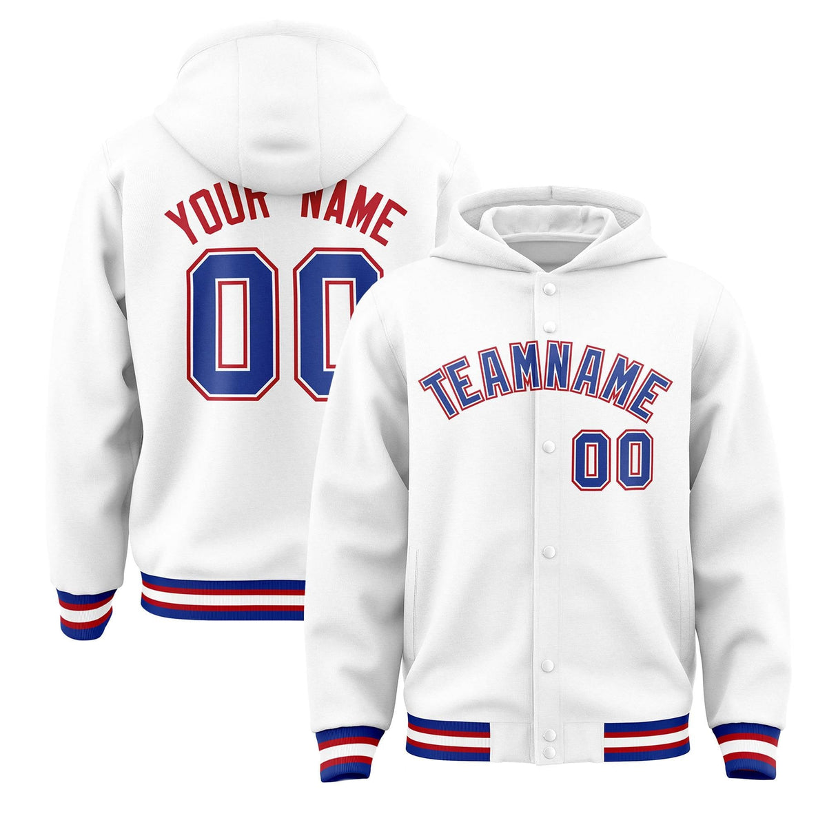 Custom White Royal-White Varsity Full-Snap Letterman Classic Jacket Hoodie| KXKSHOP