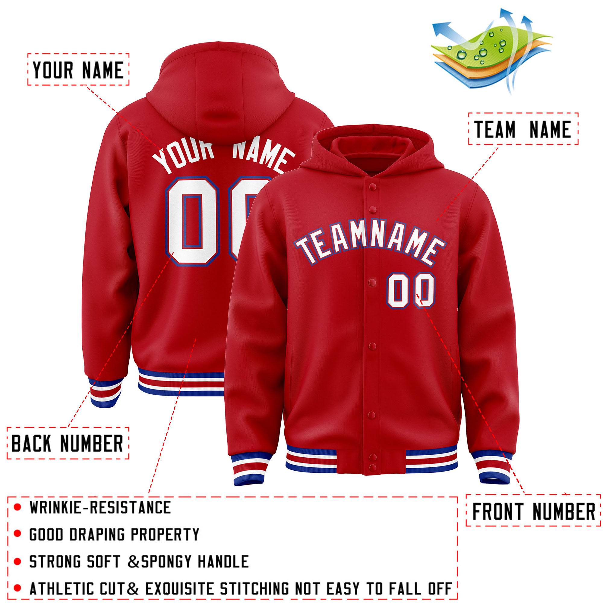 Custom Red White-Red Varsity Full-Snap Letterman Classic Jacket Hoodie| KXKSHOP