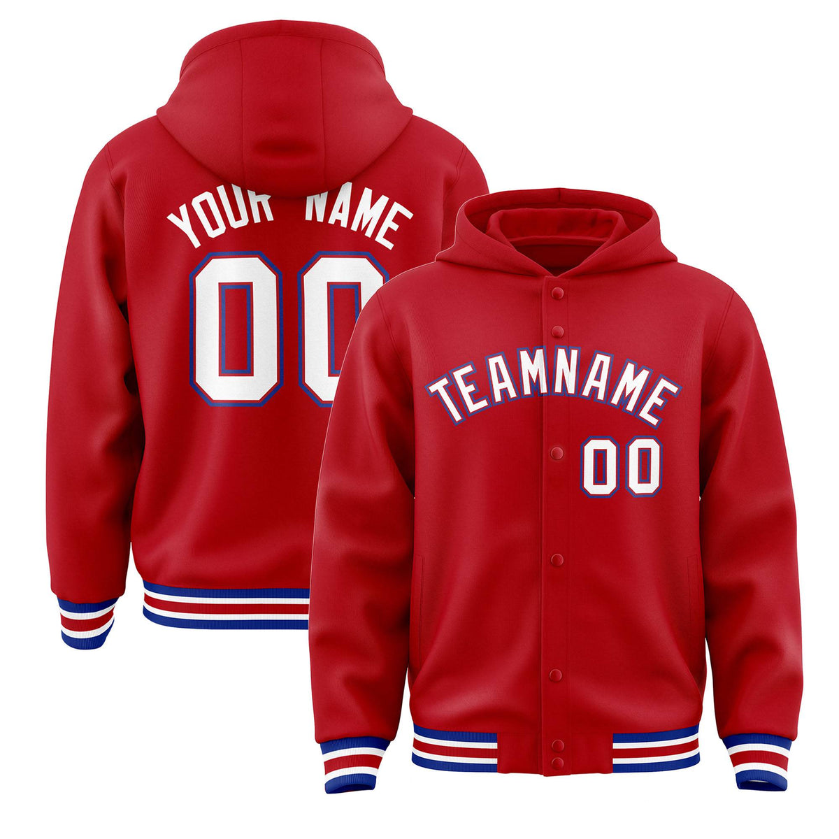Custom Red White-Red Varsity Full-Snap Letterman Classic Jacket Hoodie| KXKSHOP