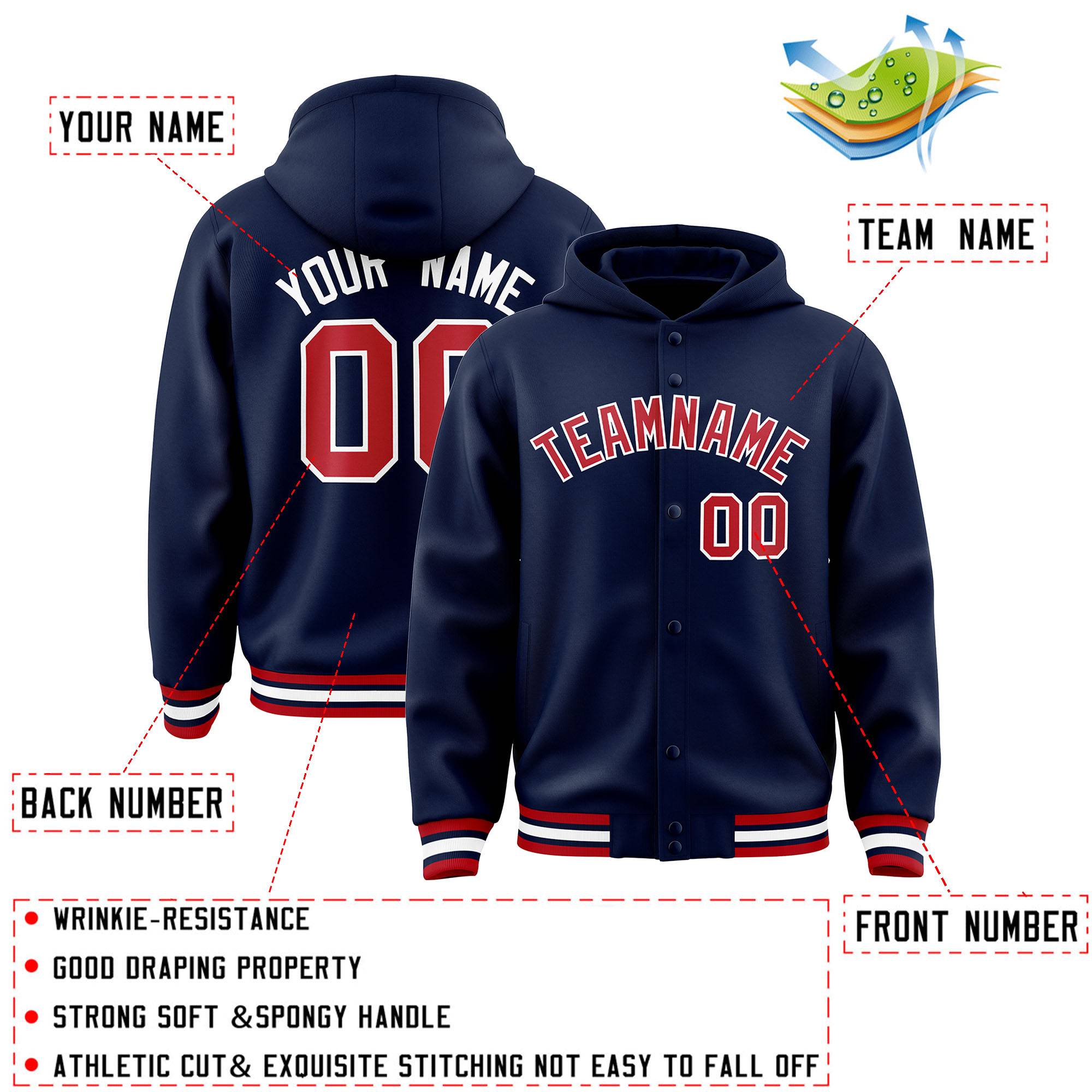Custom Navy Red-White Varsity Full-Snap Letterman Classic Jacket Hoodie| KXKSHOP