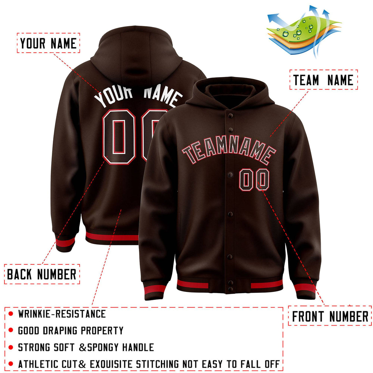 Custom Brown Brown-White Varsity Full-Snap Letterman Classic Jacket Hoodie| KXKSHOP