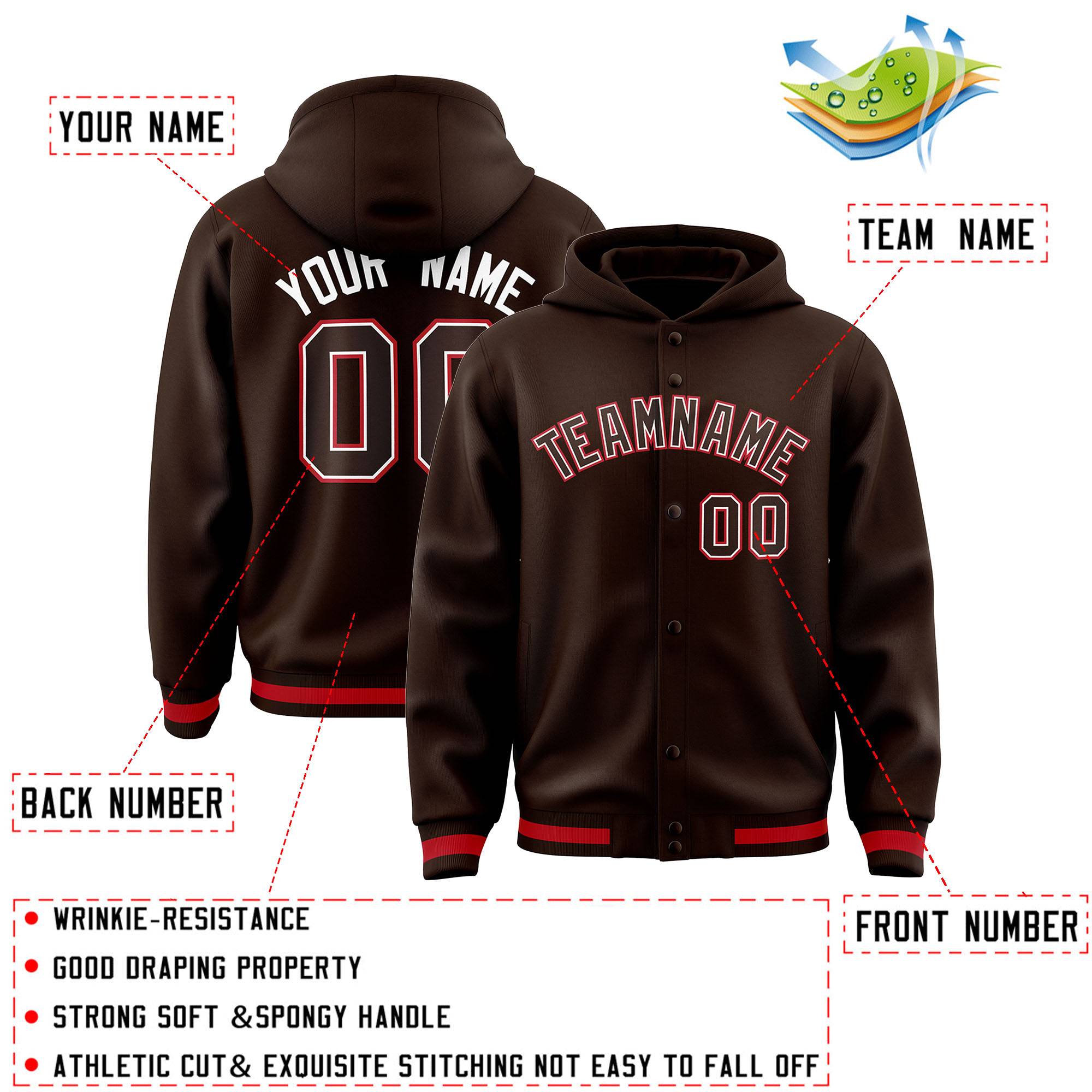Custom Brown Brown-White Varsity Full-Snap Letterman Classic Jacket Hoodie| KXKSHOP