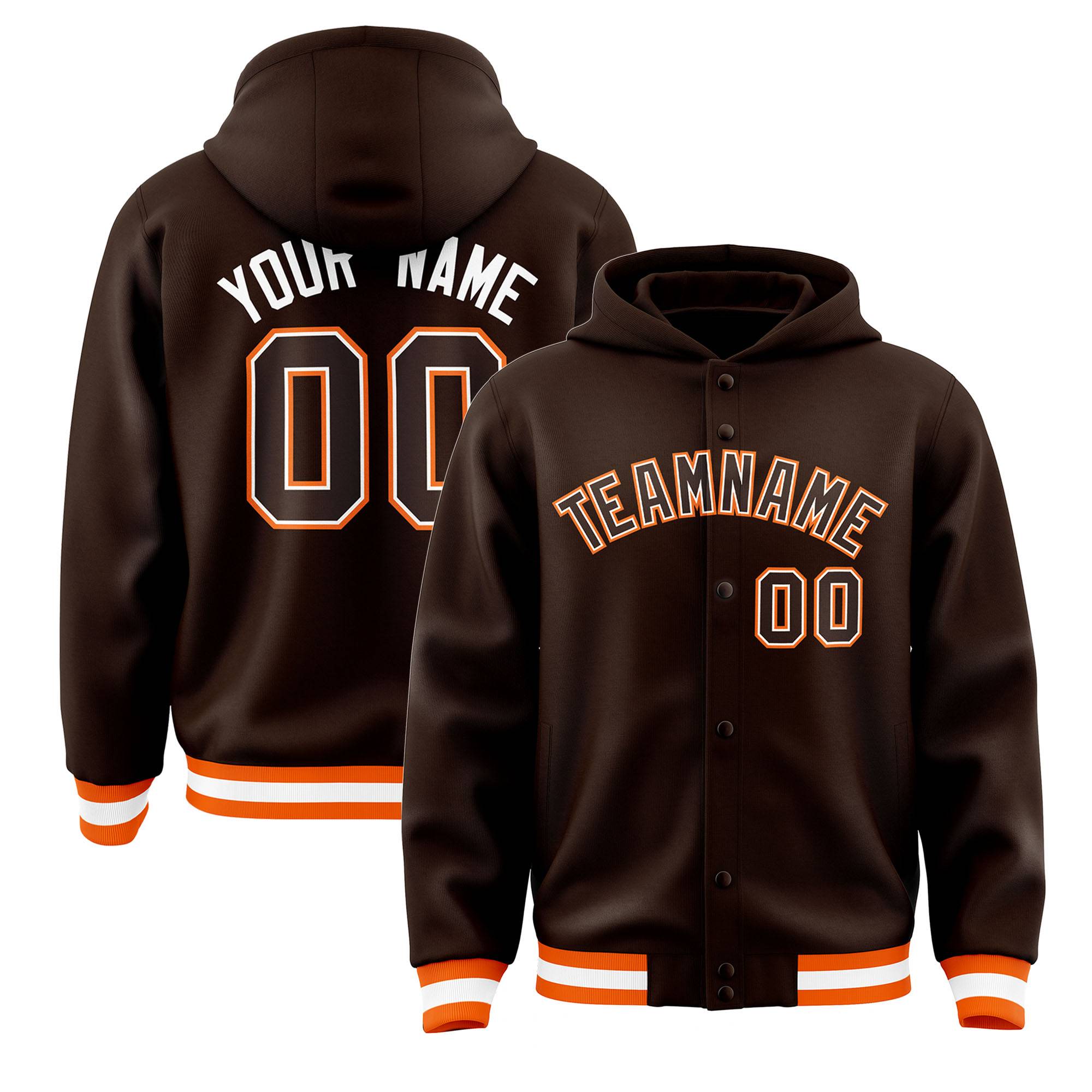 Custom Brown Brown-White Varsity Full-Snap Letterman Classic Jacket Hoodie| KXKSHOP