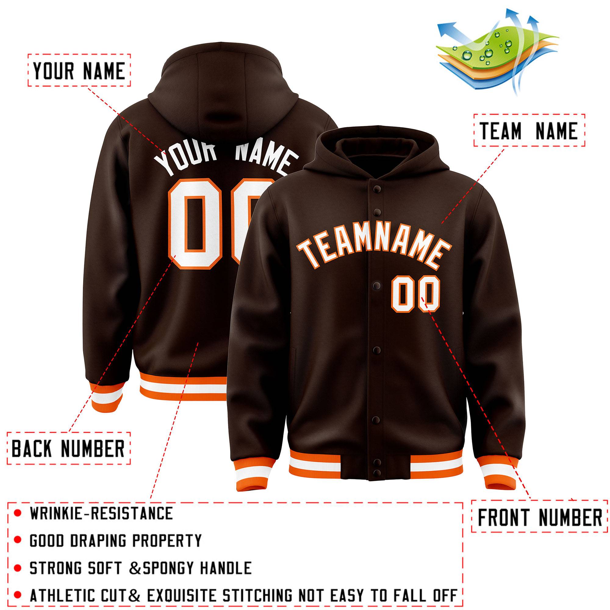Custom Brown White-Orange Varsity Full-Snap Letterman Classic Jacket Hoodie| KXKSHOP