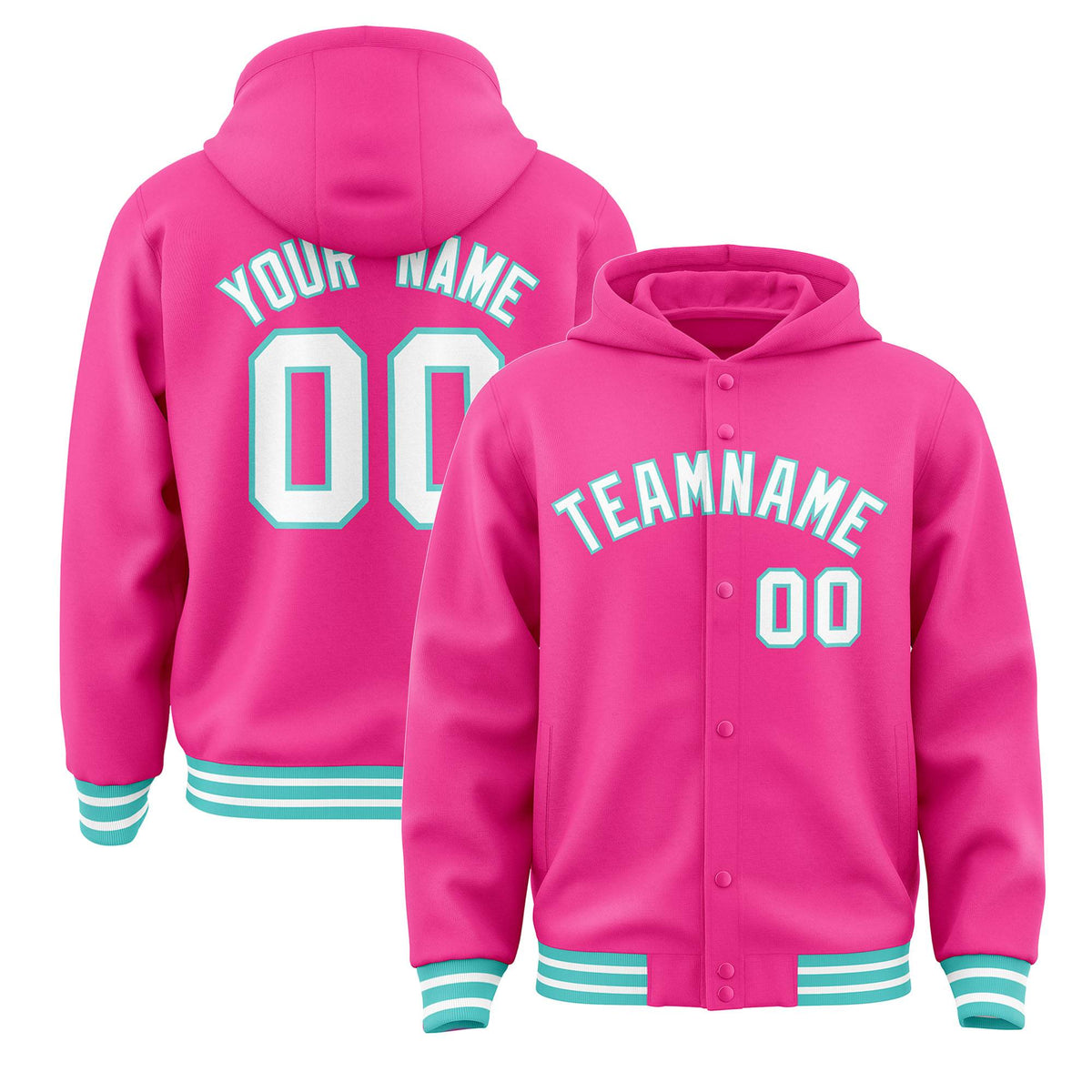 Custom Pink White-Bright Green Varsity Full-Snap Letterman Classic Jacket Hoodie| KXKSHOP