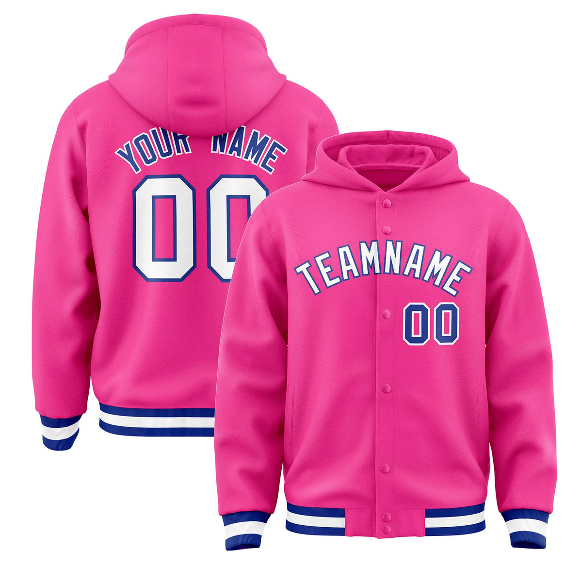 Custom Pink White-Royal Varsity Full-Snap Letterman Classic Jacket Hoodie| KXKSHOP