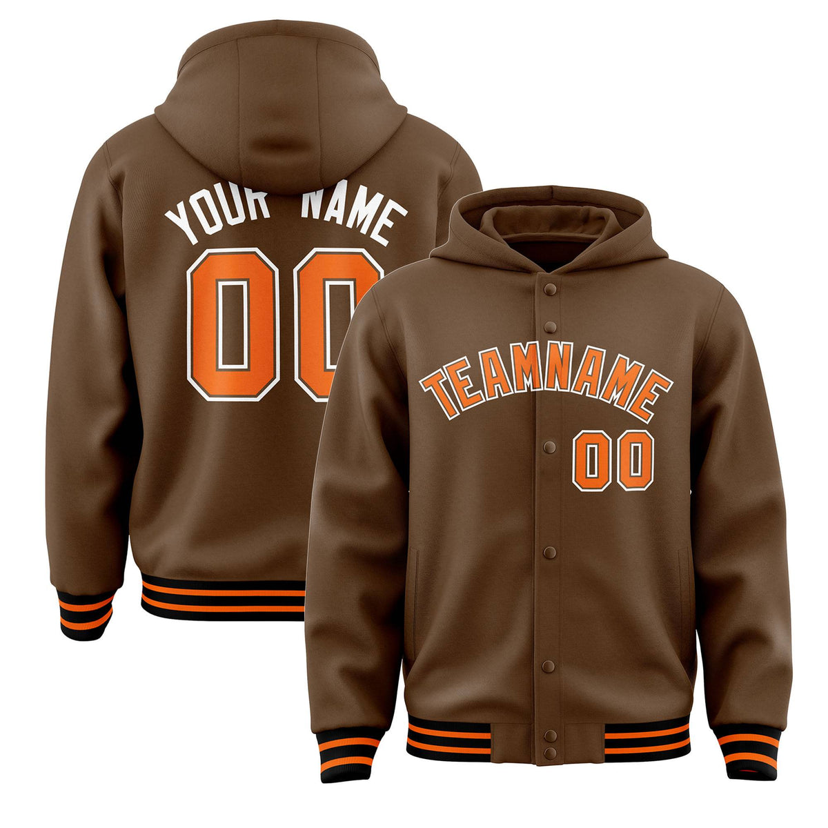 Custom Light Brown Orange-Light Brown Varsity Full-Snap Letterman Classic Jacket Hoodie| KXKSHOP