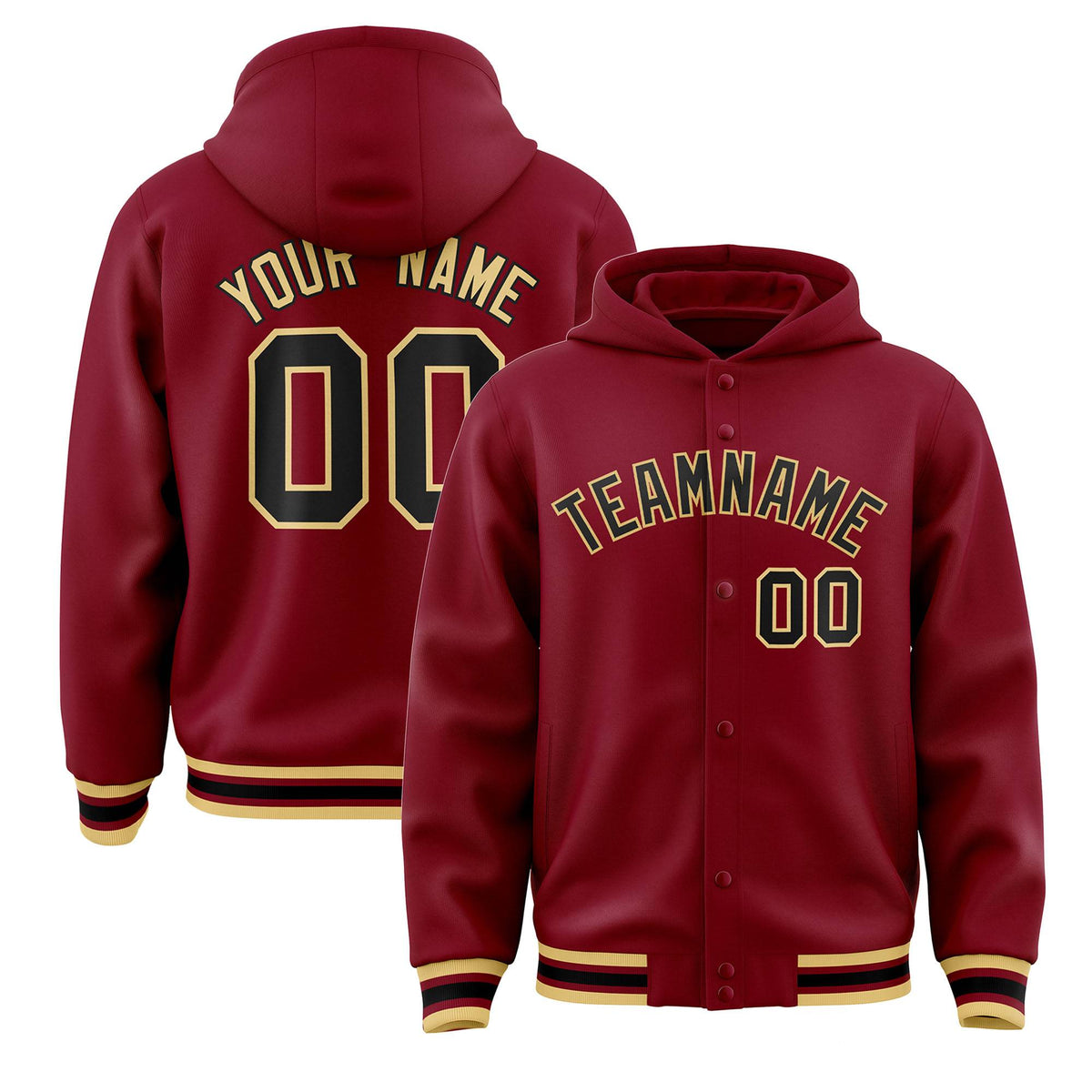 Custom Crimson Black-Khaki Varsity Full-Snap Letterman Classic Jacket Hoodie| KXKSHOP