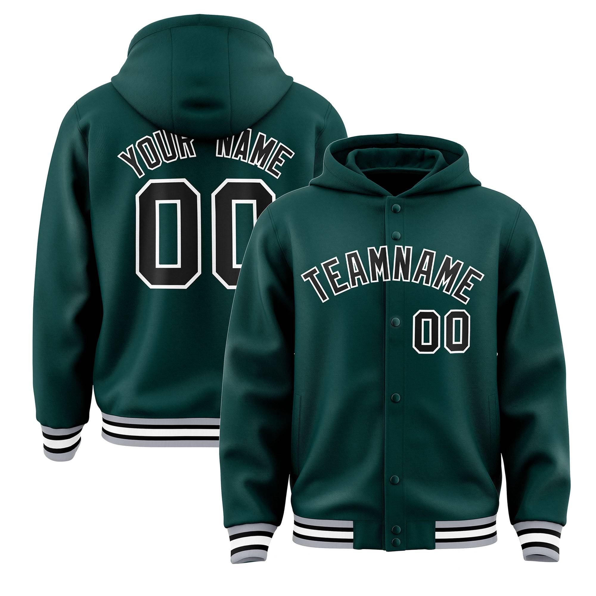Custom Midnight Green Black-White Varsity Full-Snap Letterman Classic Jacket Hoodie| KXKSHOP