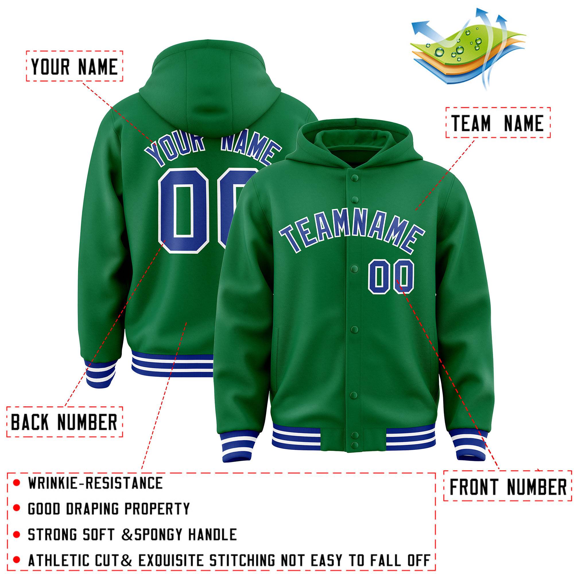 Custom Kelly Green Royal-White Varsity Full-Snap Letterman Classic Jacket Hoodie| KXKSHOP