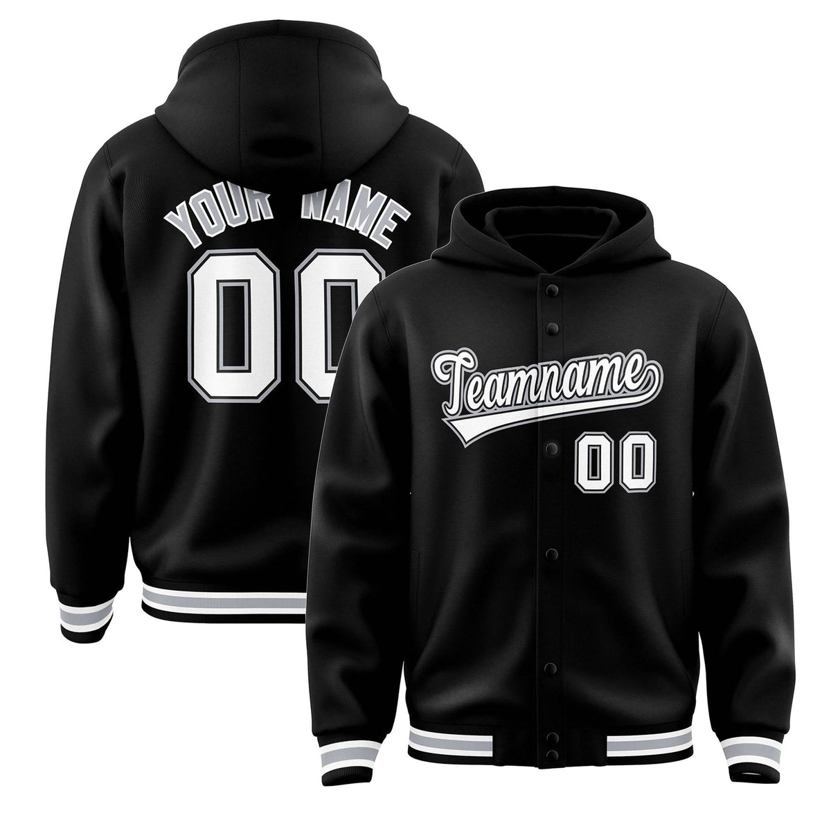 Custom Black White-Black Varsity Full-Snap Letterman Classic Jacket Hoodie| KXKSHOP