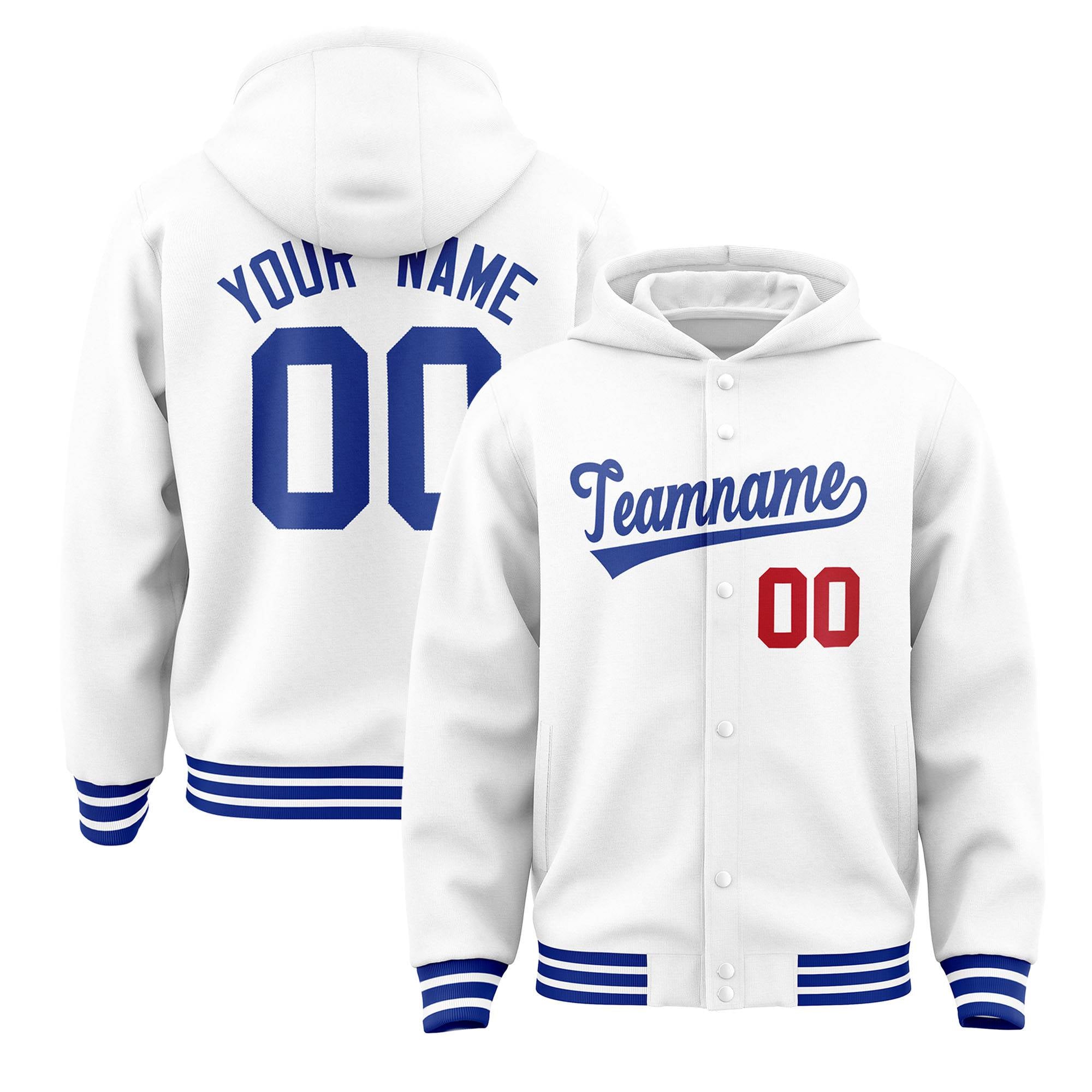 Custom White Royal Varsity Full-Snap Letterman Classic Jacket Hoodie| KXKSHOP