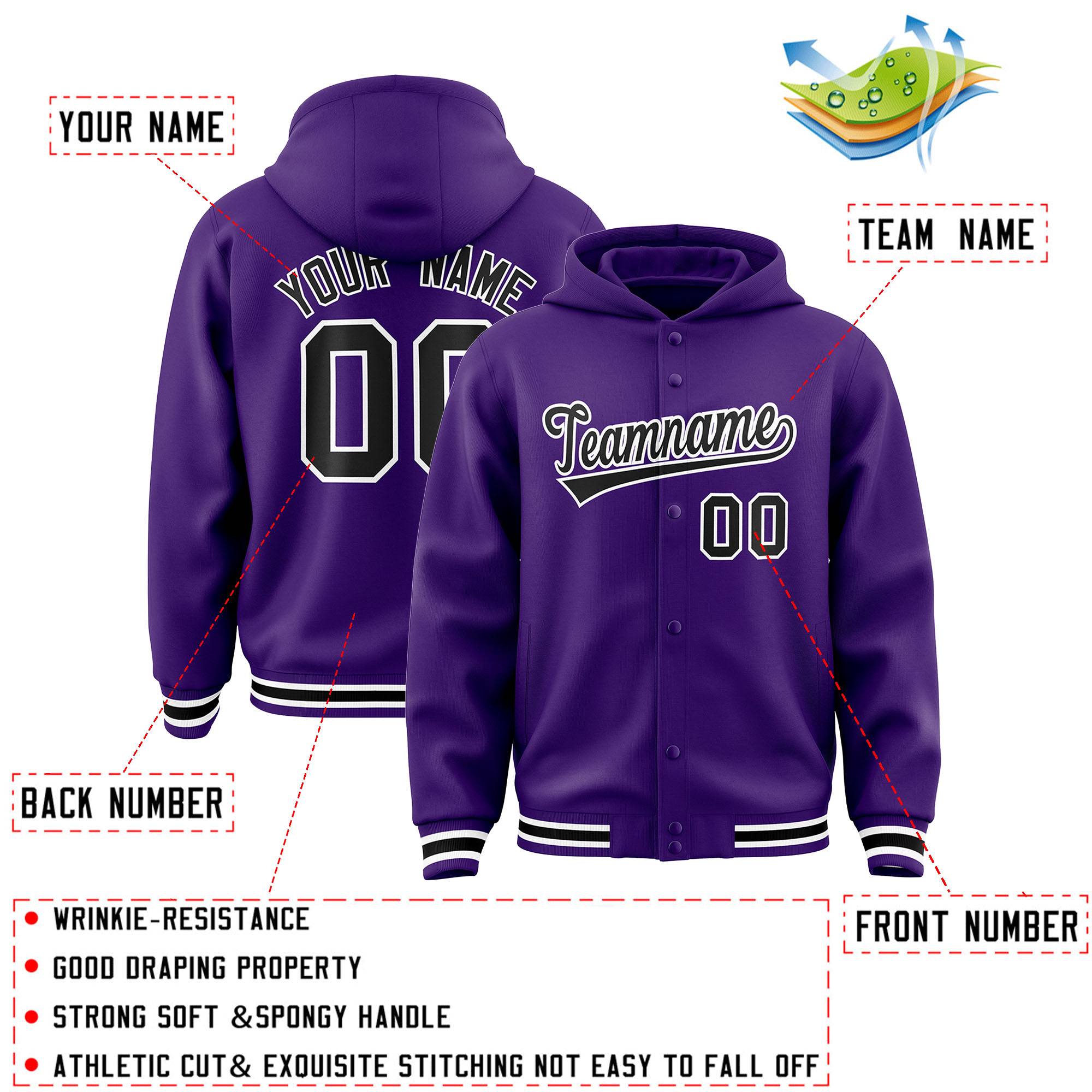 Custom Purple Black-White Varsity Full-Snap Letterman Classic Jacket Hoodie| KXKSHOP