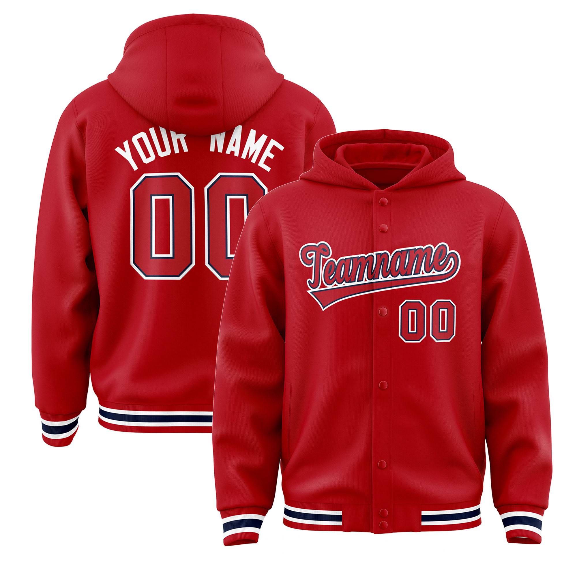 Custom Red Red-Navy Varsity Full-Snap Letterman Classic Jacket Hoodie| KXKSHOP