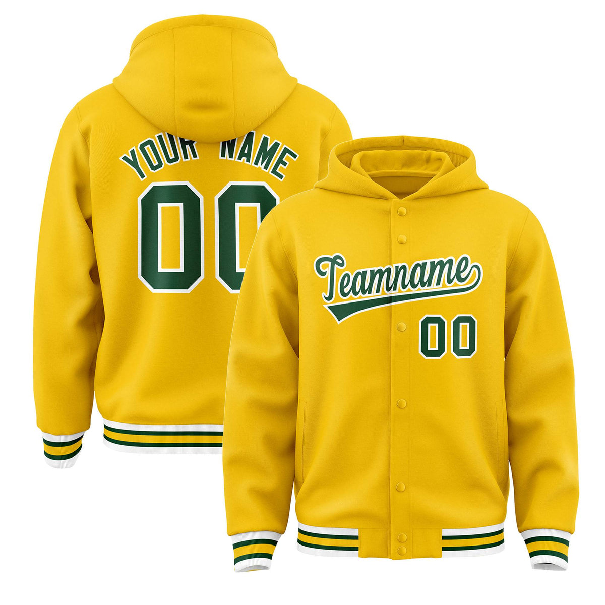 Custom Gold Green-White Varsity Full-Snap Letterman Classic Jacket Hoodie| KXKSHOP