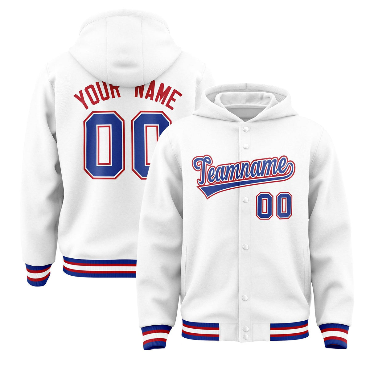 Custom White Royal-White Varsity Full-Snap Letterman Classic Jacket Hoodie| KXKSHOP