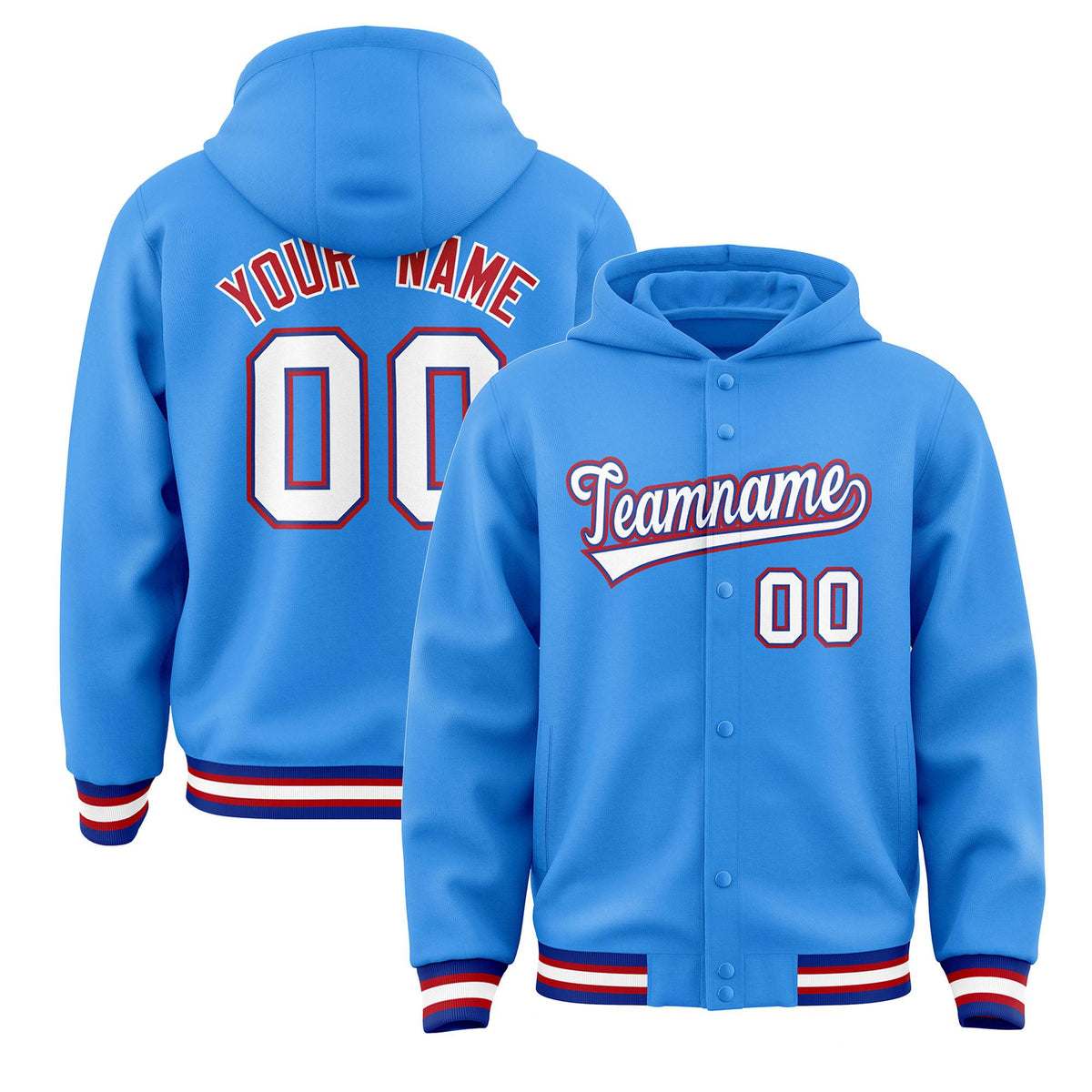 Custom Powder Blue White-Royal Varsity Full-Snap Letterman Classic Jacket Hoodie| KXKSHOP
