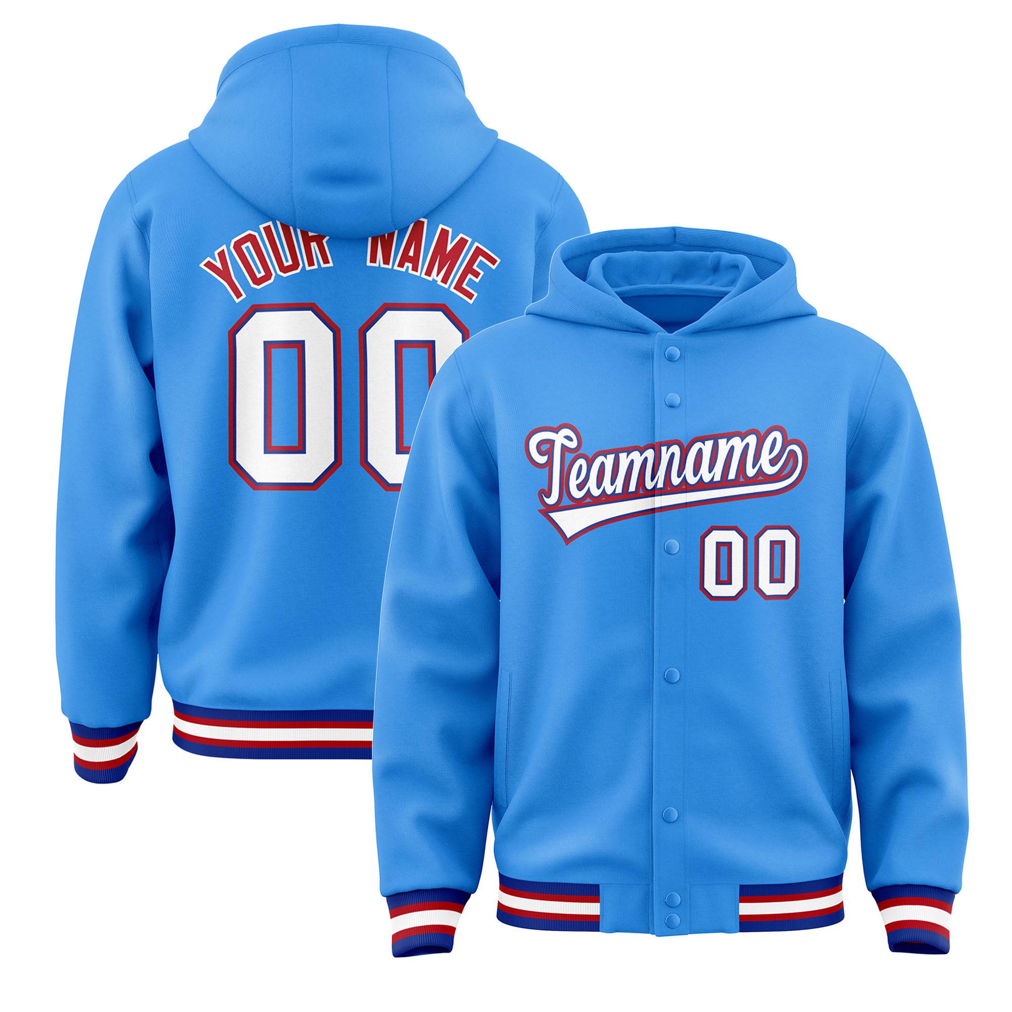 Custom Powder Blue White-Royal Varsity Full-Snap Letterman Classic Jacket Hoodie| KXKSHOP