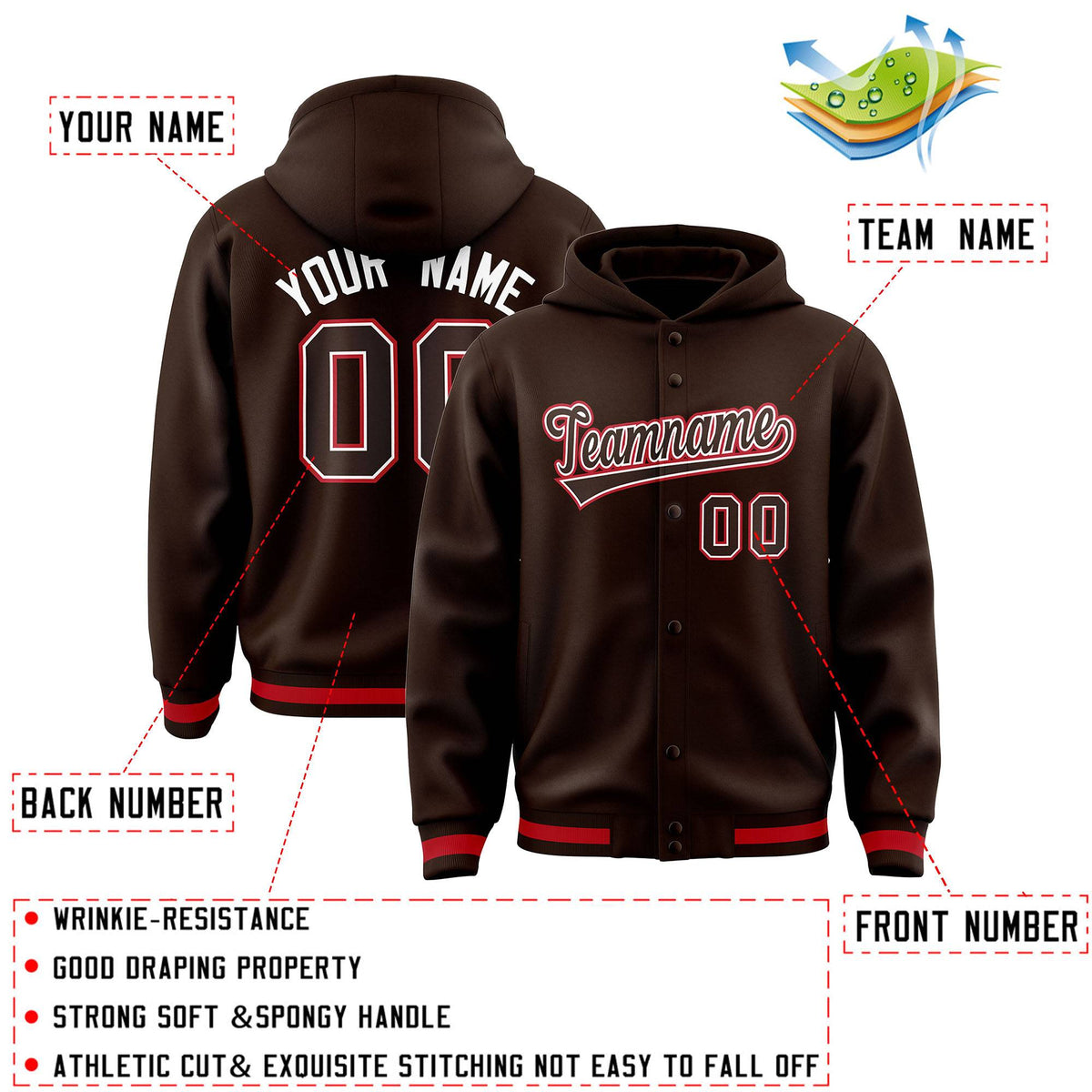 Custom Brown Brown-White Varsity Full-Snap Letterman Classic Jacket Hoodie| KXKSHOP