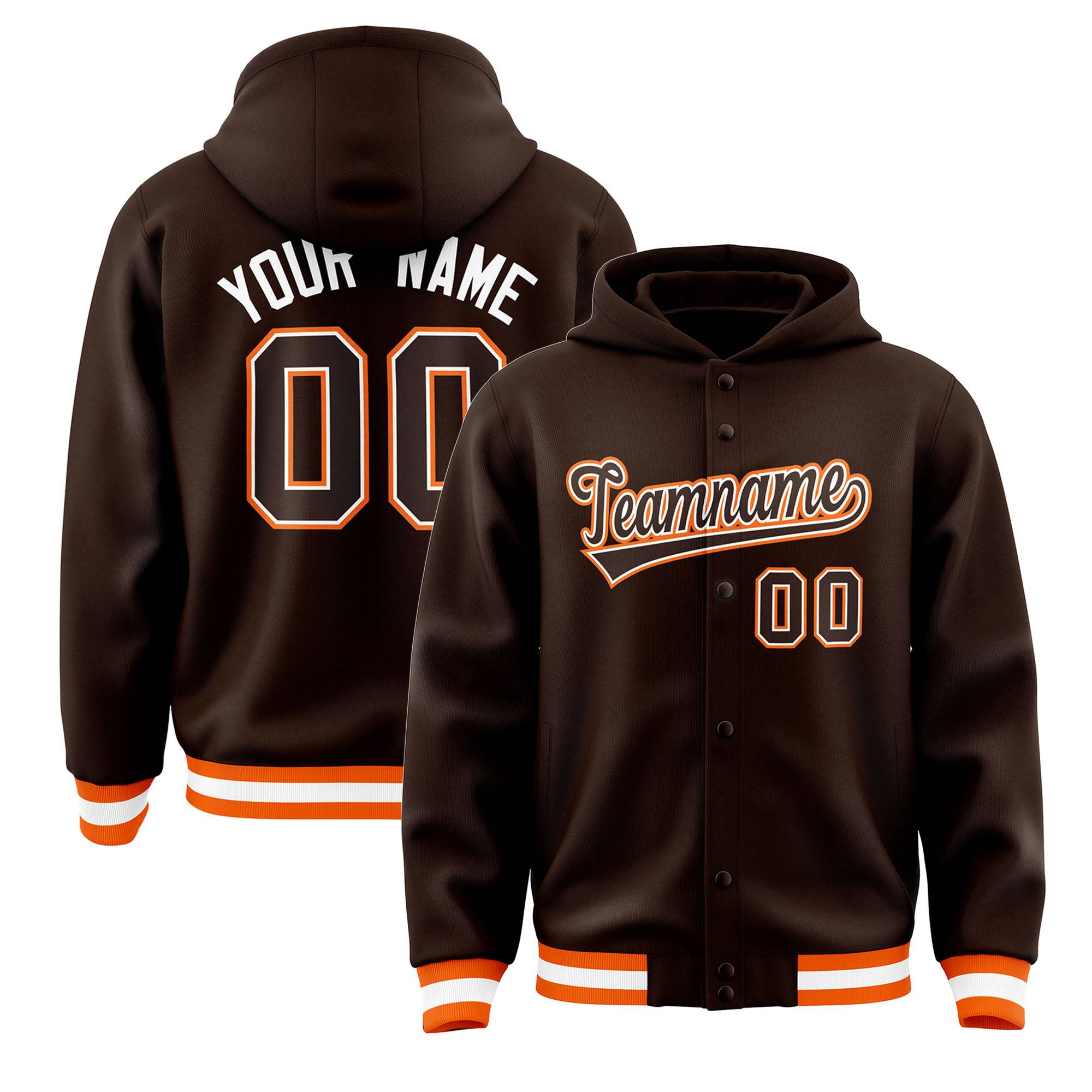 Custom Brown Brown-White Varsity Full-Snap Letterman Classic Jacket Hoodie| KXKSHOP
