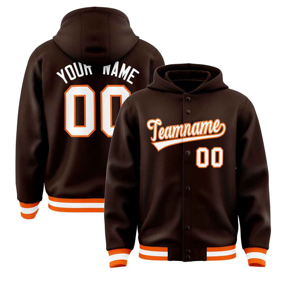 Custom Brown White-Orange Varsity Full-Snap Letterman Classic Jacket Hoodie| KXKSHOP