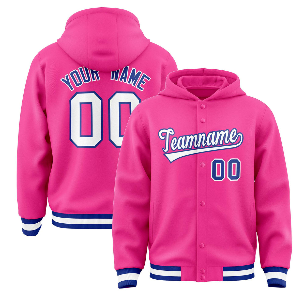 Custom Pink White-Royal Varsity Full-Snap Letterman Classic Jacket Hoodie| KXKSHOP