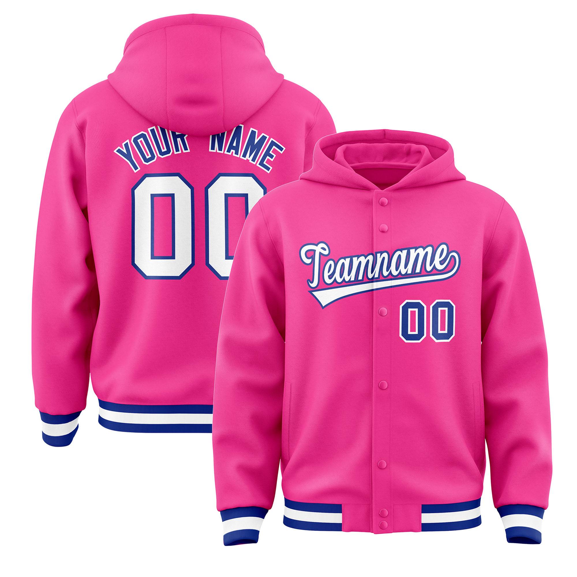 Custom Pink White-Royal Varsity Full-Snap Letterman Classic Jacket Hoodie| KXKSHOP