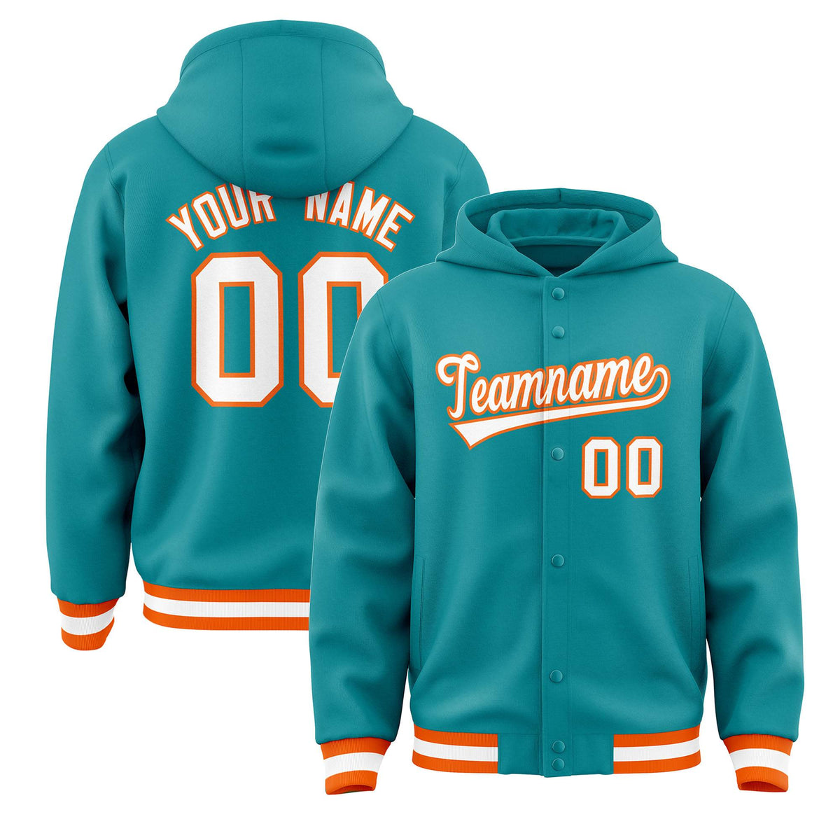 Custom Aqua White-Orange Varsity Full-Snap Letterman Classic Jacket Hoodie| KXKSHOP