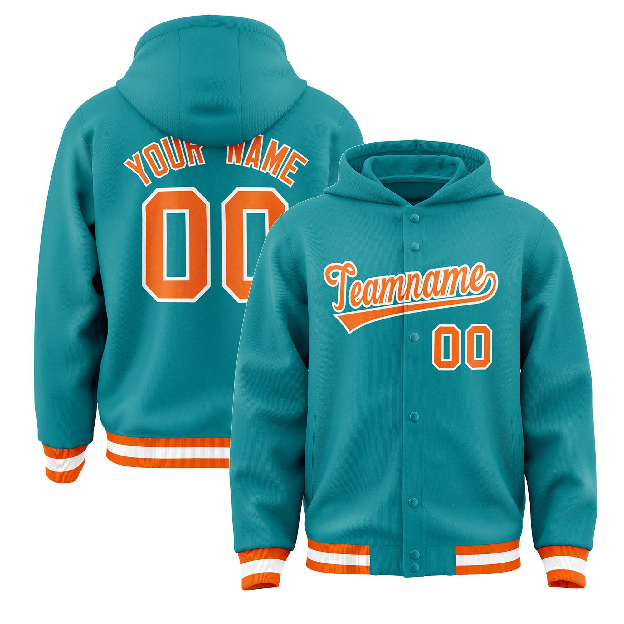 Custom Aqua Orange-White Varsity Full-Snap Letterman Classic Jacket Hoodie| KXKSHOP