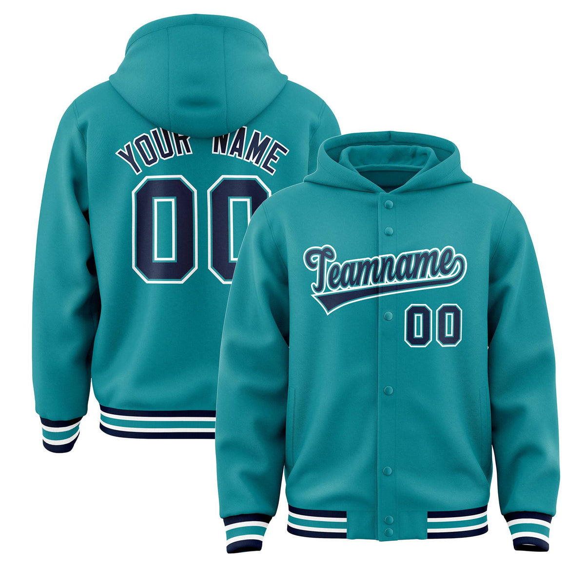 Custom Aqua Black-Aqua Varsity Full-Snap Letterman Classic Jacket Hoodie| KXKSHOP