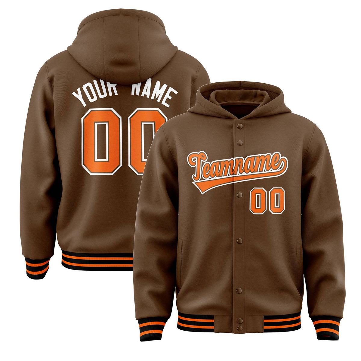 Custom Light Brown Orange-Light Brown Varsity Full-Snap Letterman Classic Jacket Hoodie| KXKSHOP