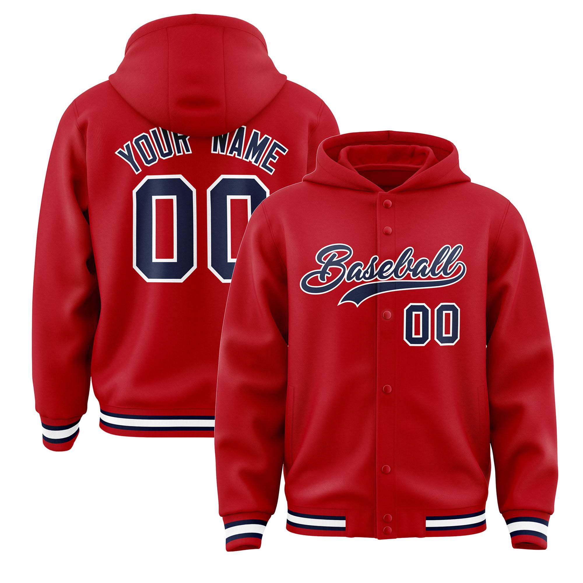 Custom Red Navy-White Varsity Full-Snap Letterman Classic Jacket Hoodie| KXKSHOP