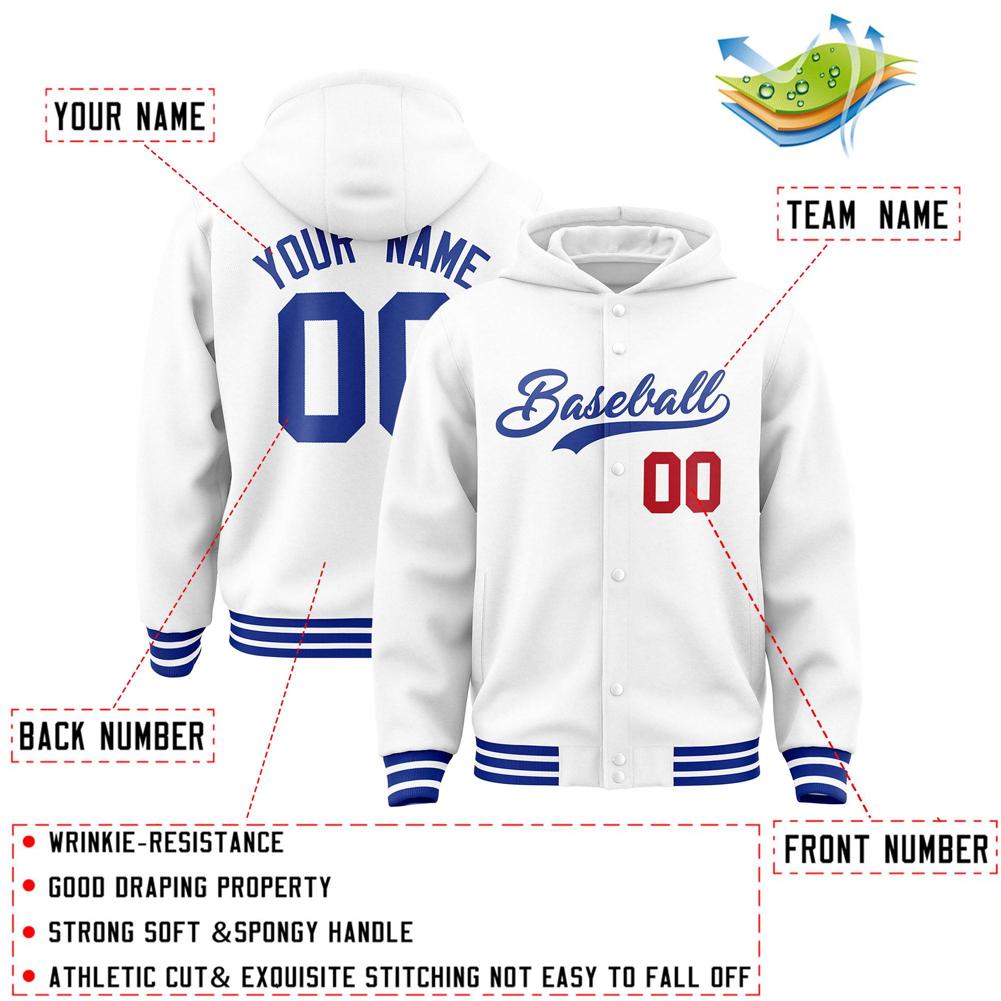 Custom White Royal Varsity Full-Snap Letterman Classic Jacket Hoodie| KXKSHOP